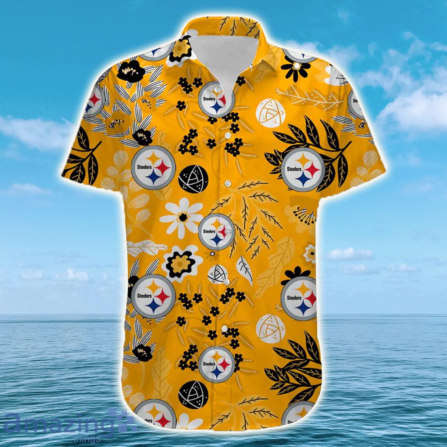 NFL Pittsburgh Steelers Logo Yellow Pattern Steelers Hawaiian Shirt - NFL Pittsburgh Steelers Logo Yellow Pattern Steelers Hawaiian Shirt