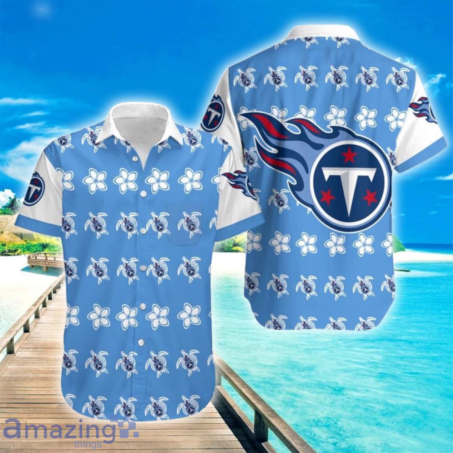 NFL Tennessess Titans Turtle And Flowers Short Sleeve Hawaiian Shirt Product Photo 1