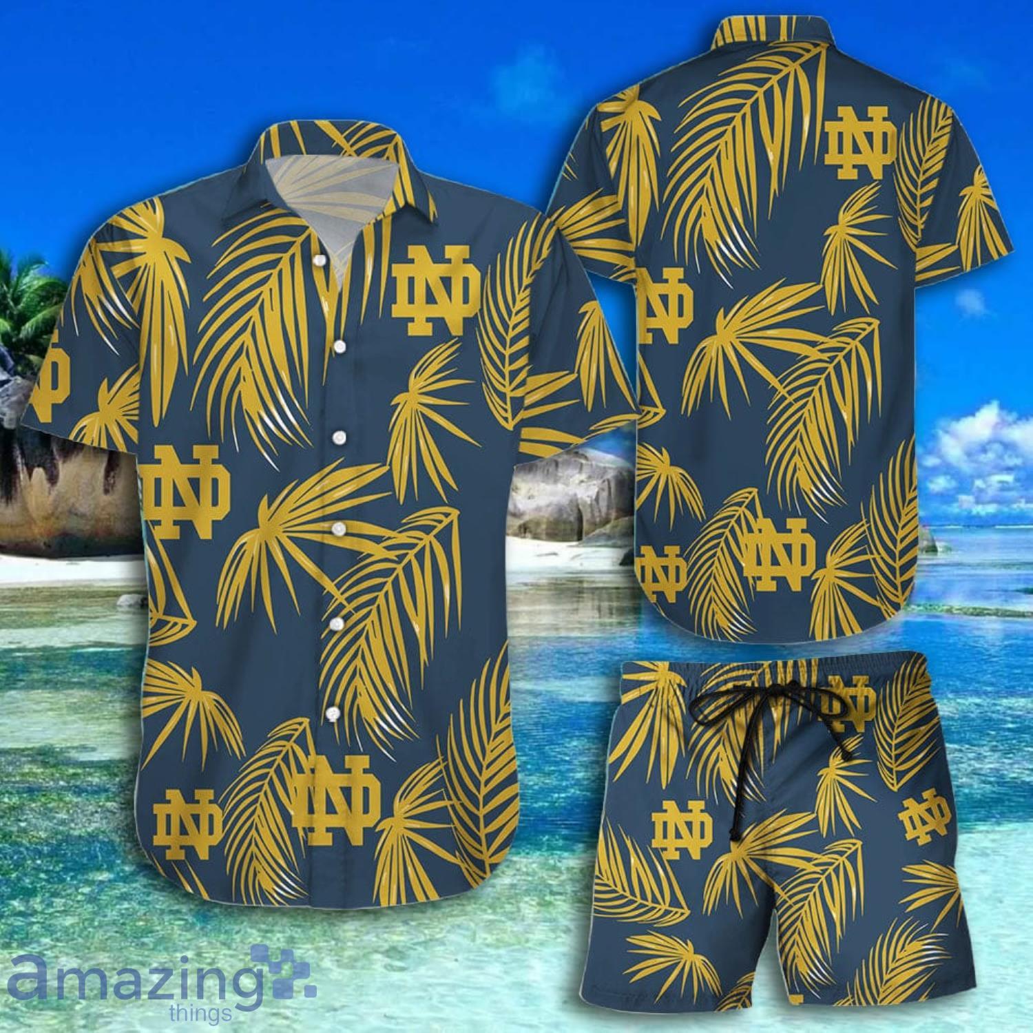 Notre Dame Fighting Irish Palm Leaves Pattern Short Sleeve Hawaiian Shirt And Short Product Photo 1
