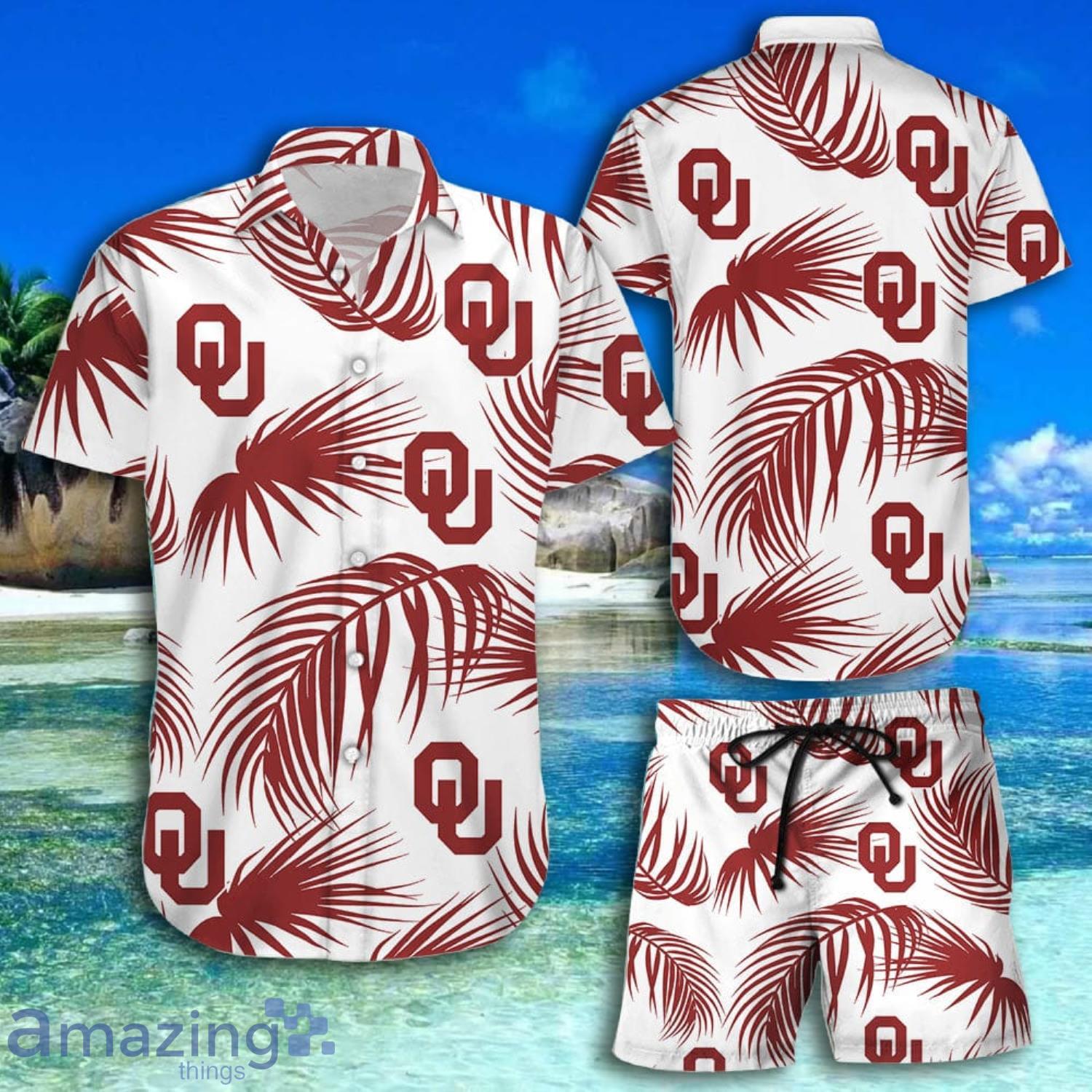 Oklahoma Sooners Palm Leaves Short Sleeve Hawaiian Shirt And Short Product Photo 1