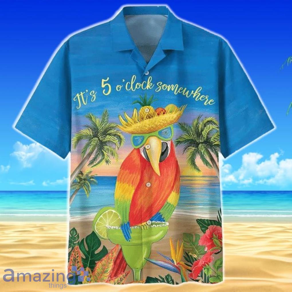 Parrot It's 5 O'clock Somewhere Tropical Print Short Sleeves Hawaiian Shirt Product Photo 1