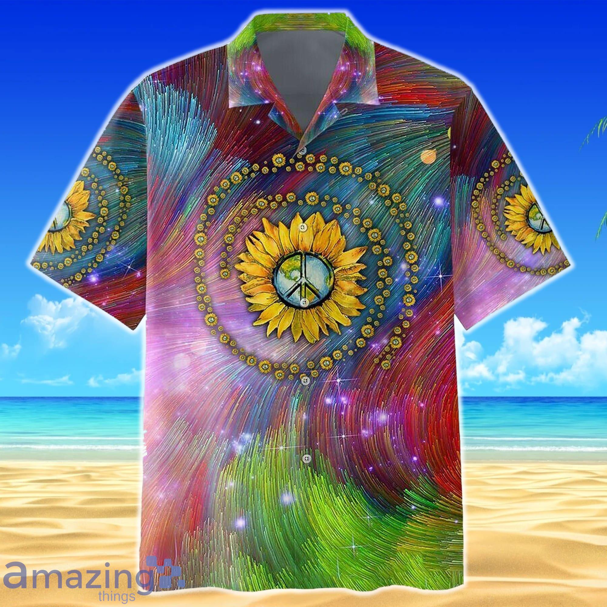 Peace Sign Sunflower Psychedelic Trippy Peace Beach Short Sleeves Hawaiian Shirt Product Photo 1