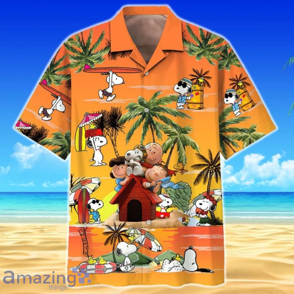 Peanuts Charlie Brown And Snoopy Sunset Print Short Sleeves Hawaiian Shirt Product Photo 1