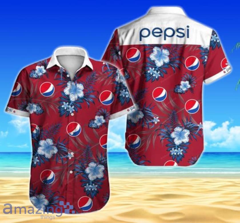 Pepsi Tropical Flowers Pattern Red Short Sleeves Hawaiian Shirt Product Photo 1