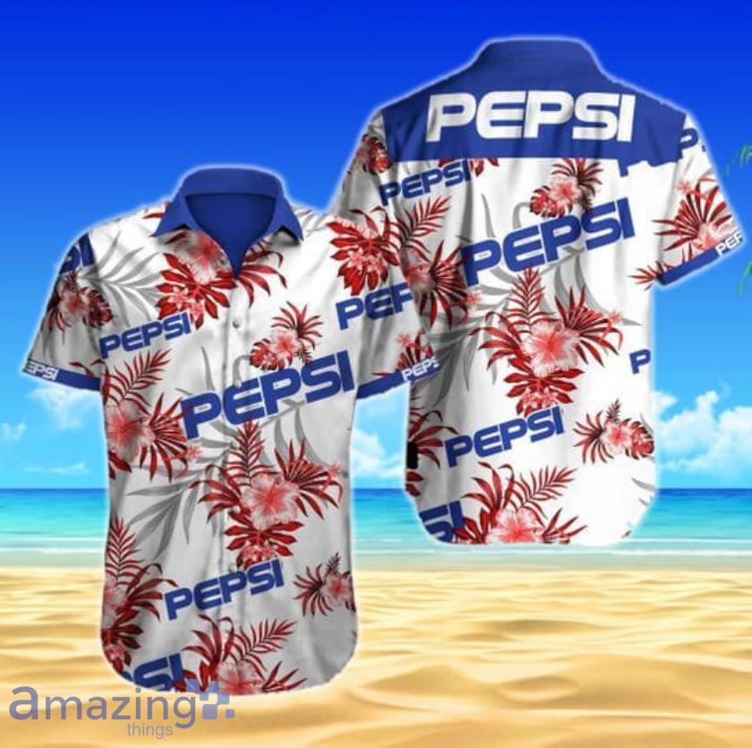 Pepsi Tropical Flowers Pattern White Short Sleeves Hawaiian Shirt Product Photo 1