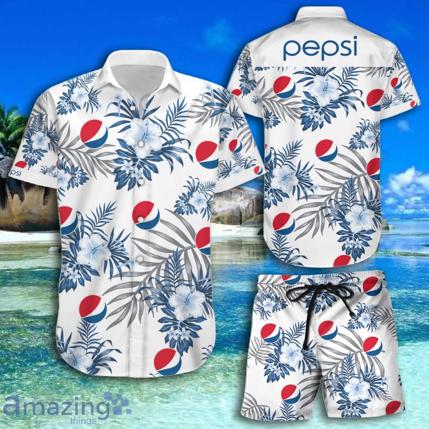 Pepsi Tropical Pattern White Short Sleeve Hawaiian Shirt And Short Product Photo 1