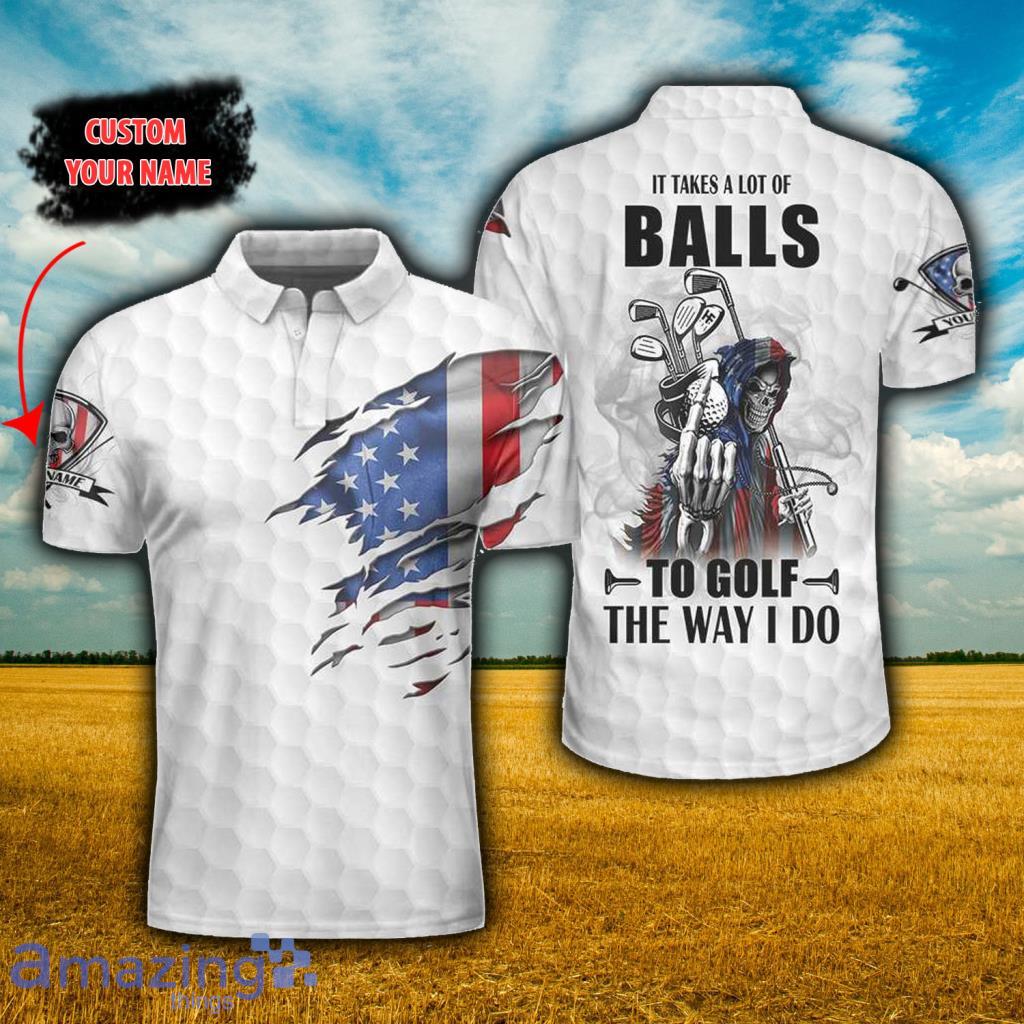 Personalized American Flag Golfing Skeleton Golf Polo Shirt - Personalized American Flag Golfing Skeleton Golf Polo Shirt