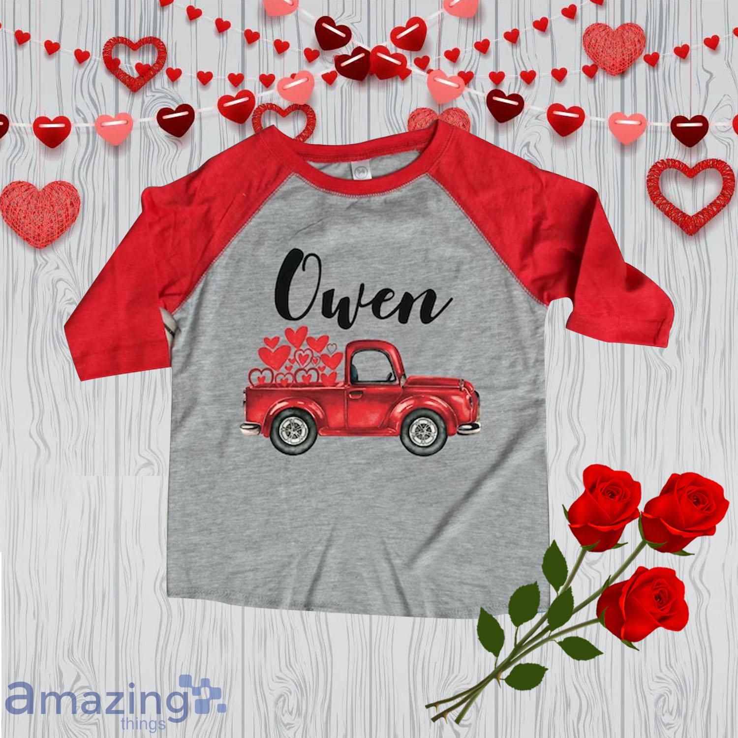 Personalized Red Gray Raglan Old Red Truck Valentine Day's Shirt For Boy - Personalized Red Gray Raglan Old Red Truck Valentine Day's Shirt For Boy