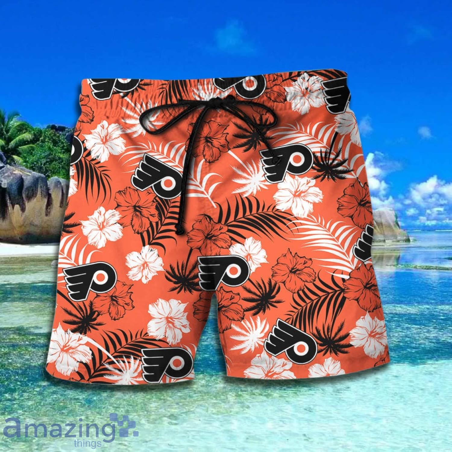 Philadelphia Flyers Tropical Pattern Orange Short Sleeve Hawaiian Shirt And Short image Philadelphia Flyers Tropical Pattern Orange Short Sleeve Hawaiian Shirt And Short Product Photo 3
