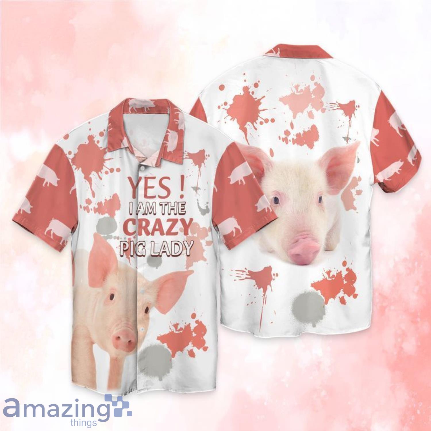 Pig Lady Yes I'm The Crazy Pig Lady Short Sleeves Hawaiian Shirt Product Photo 1