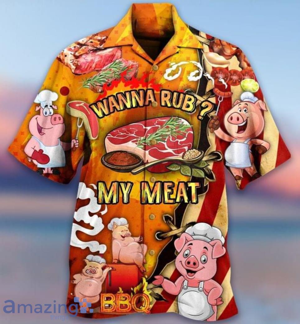 Pig Wanna Rub My Meat Print Short Sleeves Hawaiian Shirt