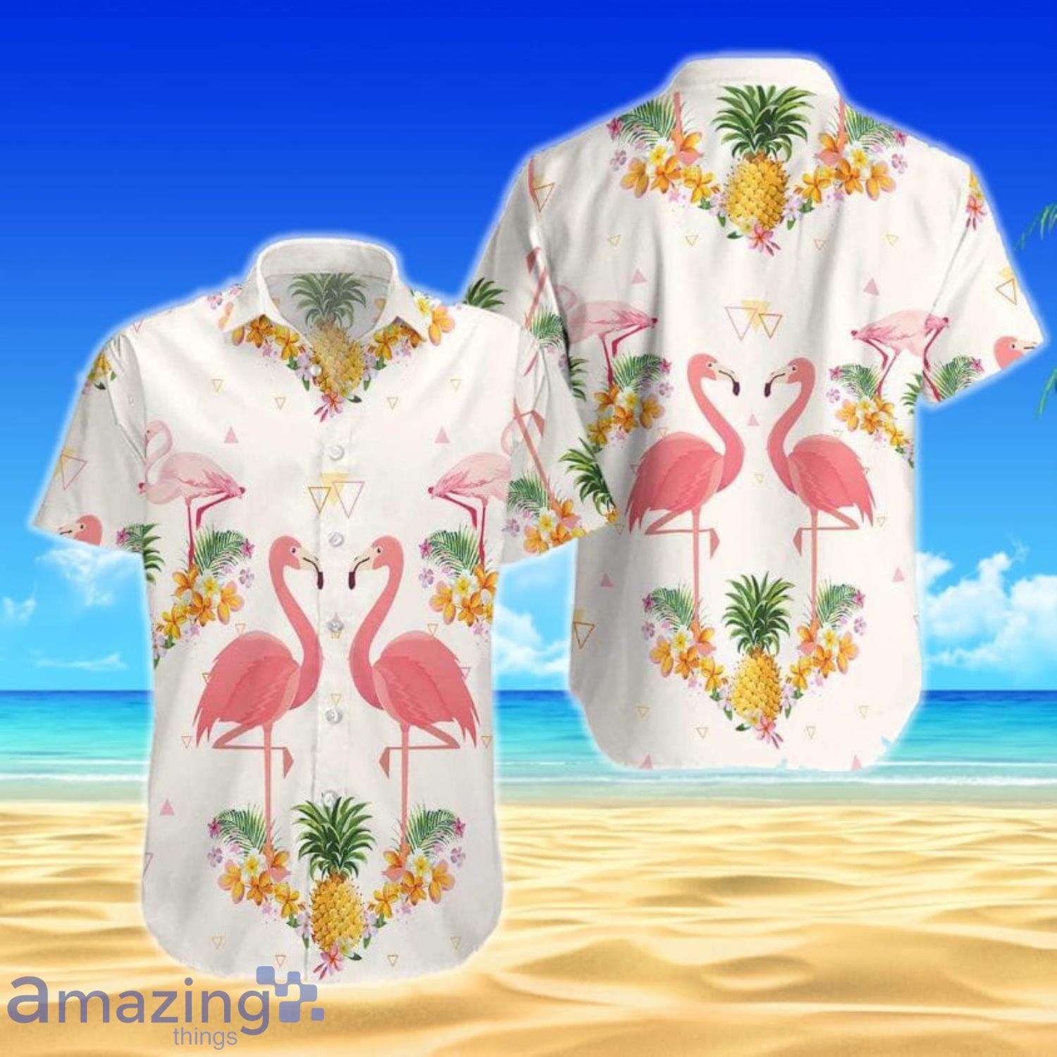 Pineapple And Flamingo Short Sleeves Hawaiian Shirt Product Photo 1