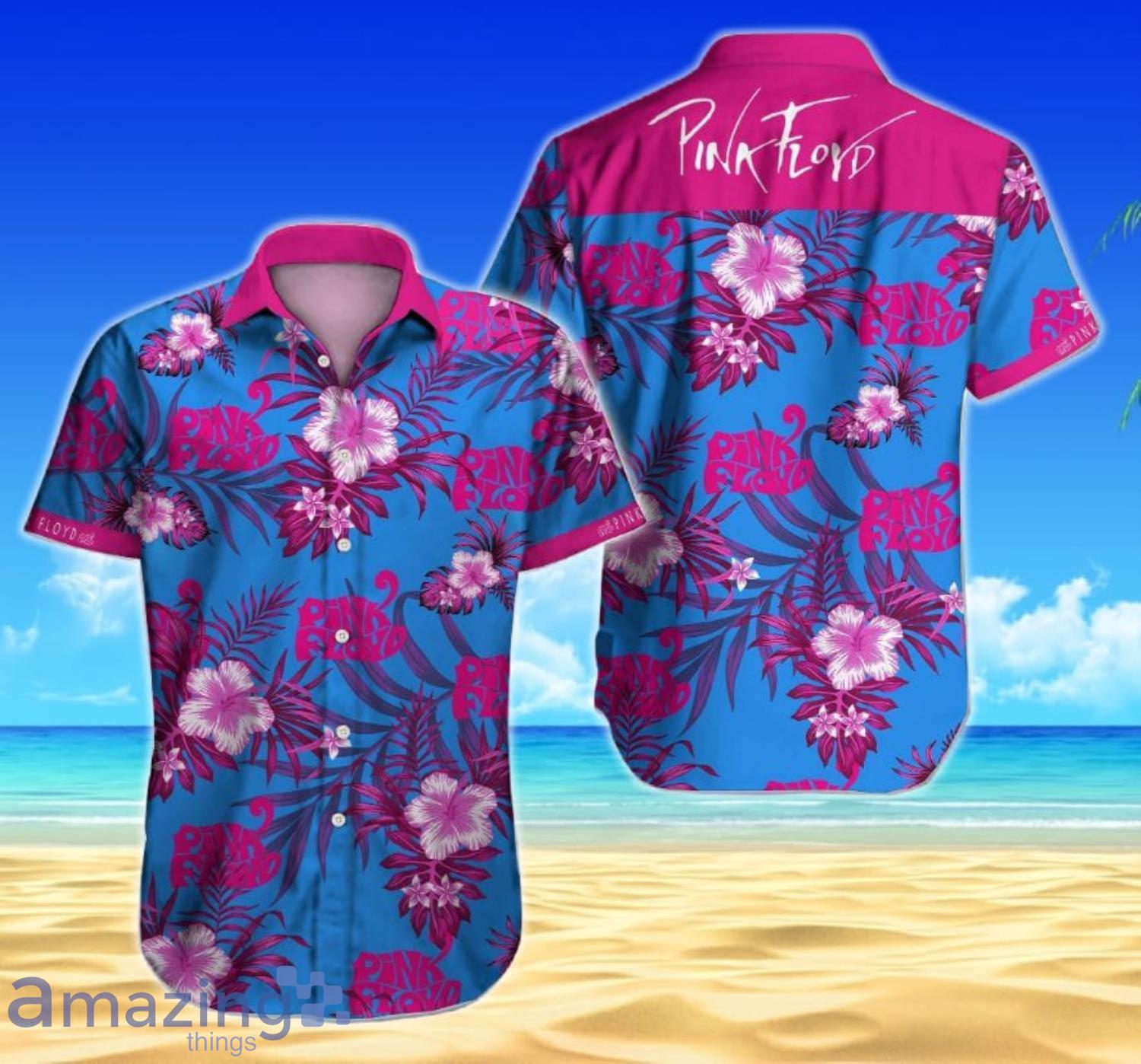 Women's Blue Purple Hawaiian Shirts Tropical Floral Summer Beach - Listentee