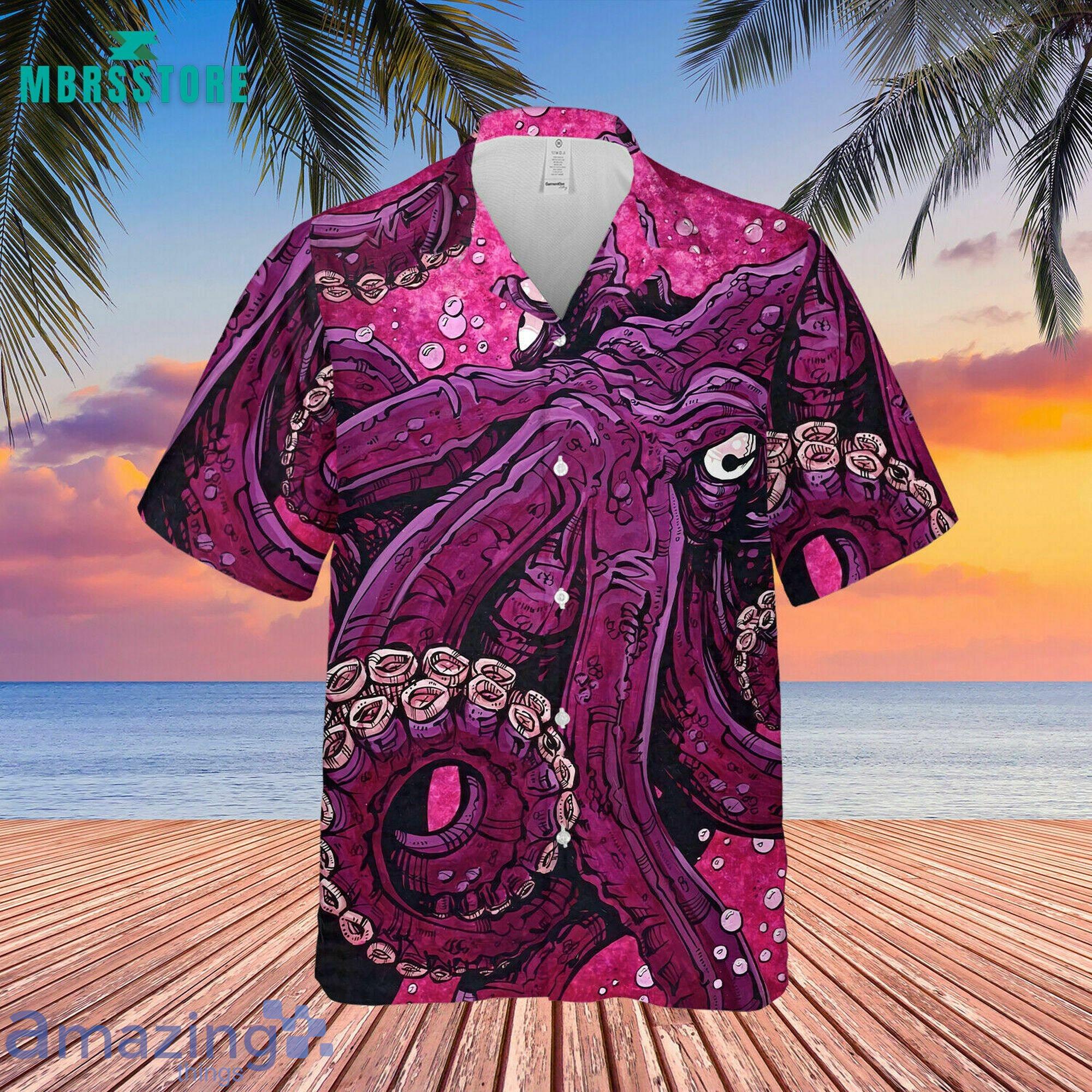 Pinky Octopus Vintage Beach Tropical Pineapple Octopus Short Sleeves Hawaiian Shirt Product Photo 1