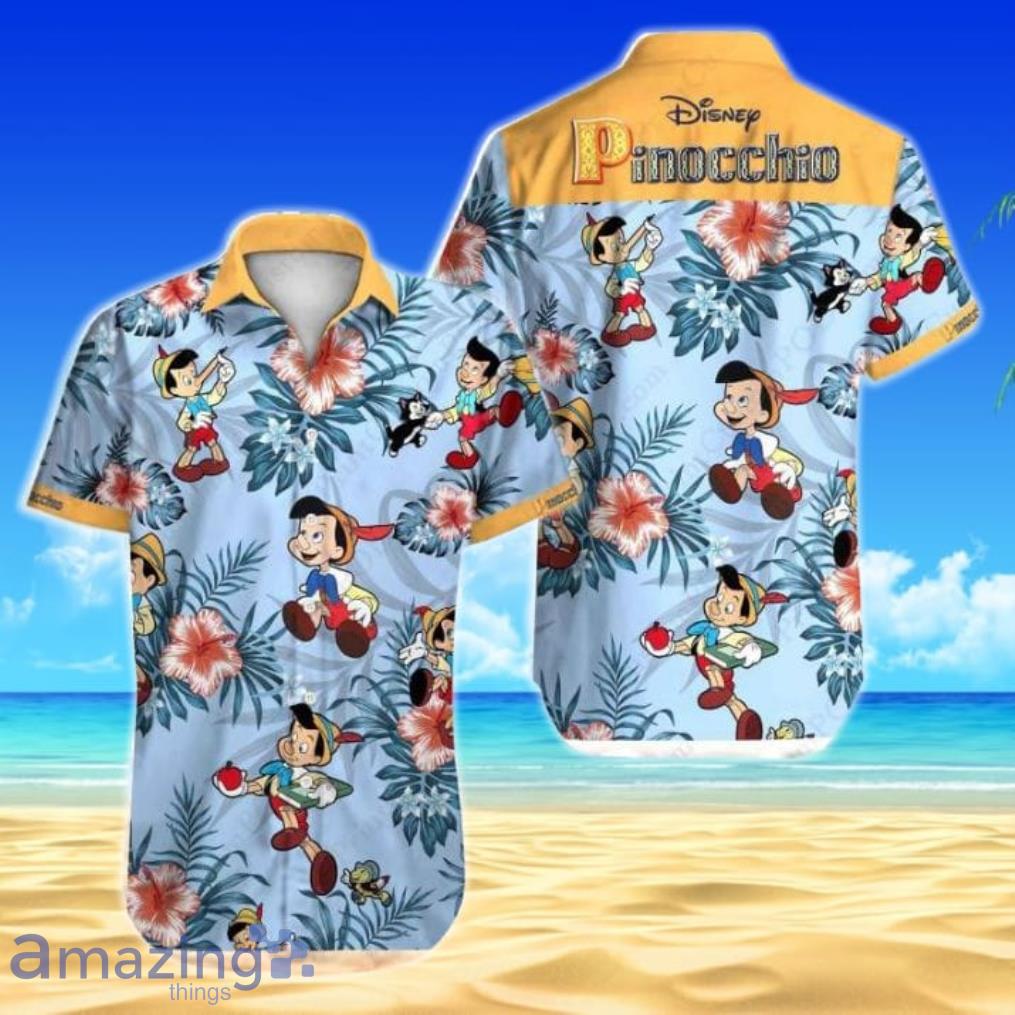 Pinocchio Tropical Flowers Pattern Short Sleeves Hawaiian Shirt Product Photo 1