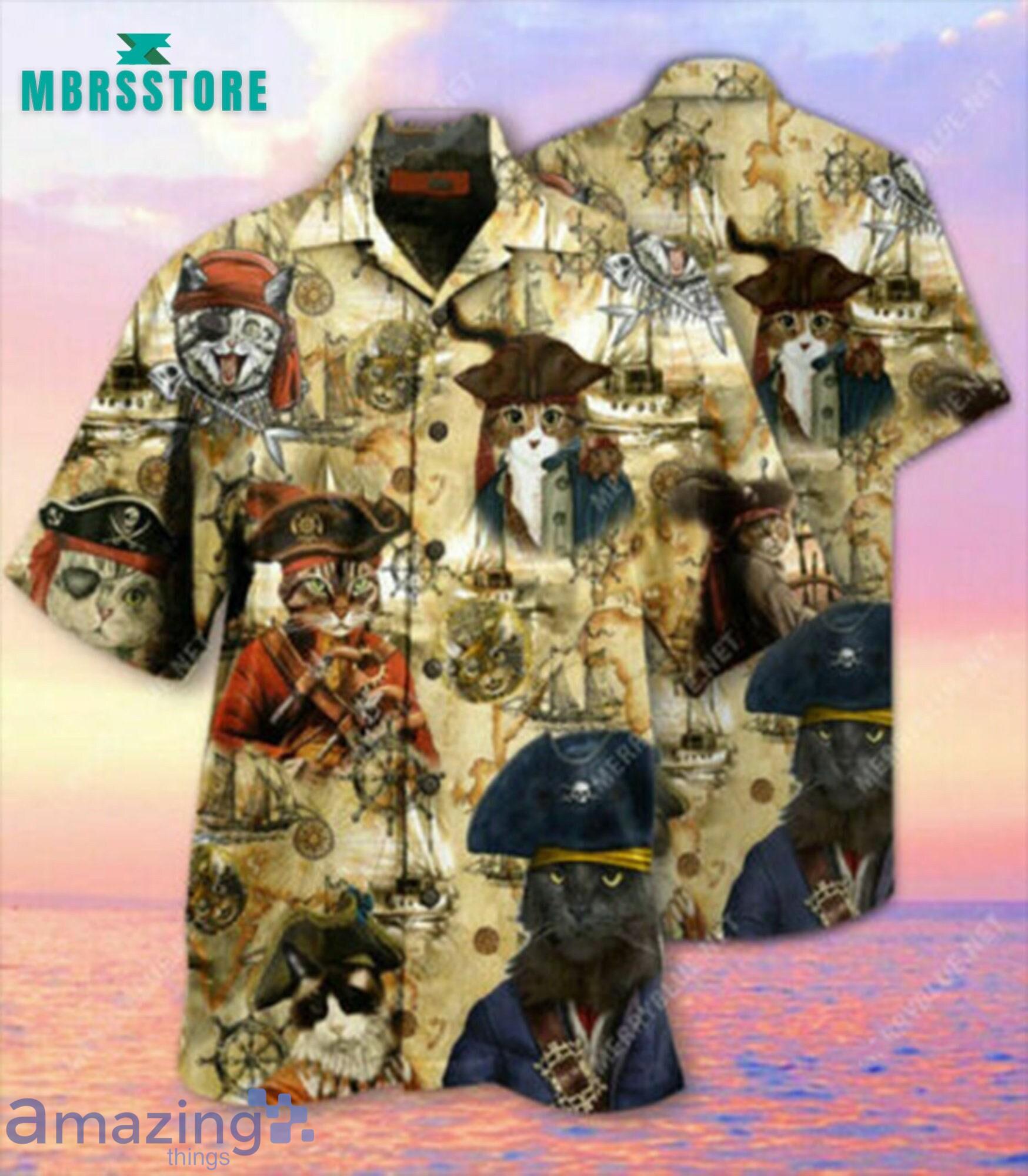 Pirate Cat Short Sleeve Button Funny Summer Cat For Him Short Sleeves Hawaiian Shirt Product Photo 1