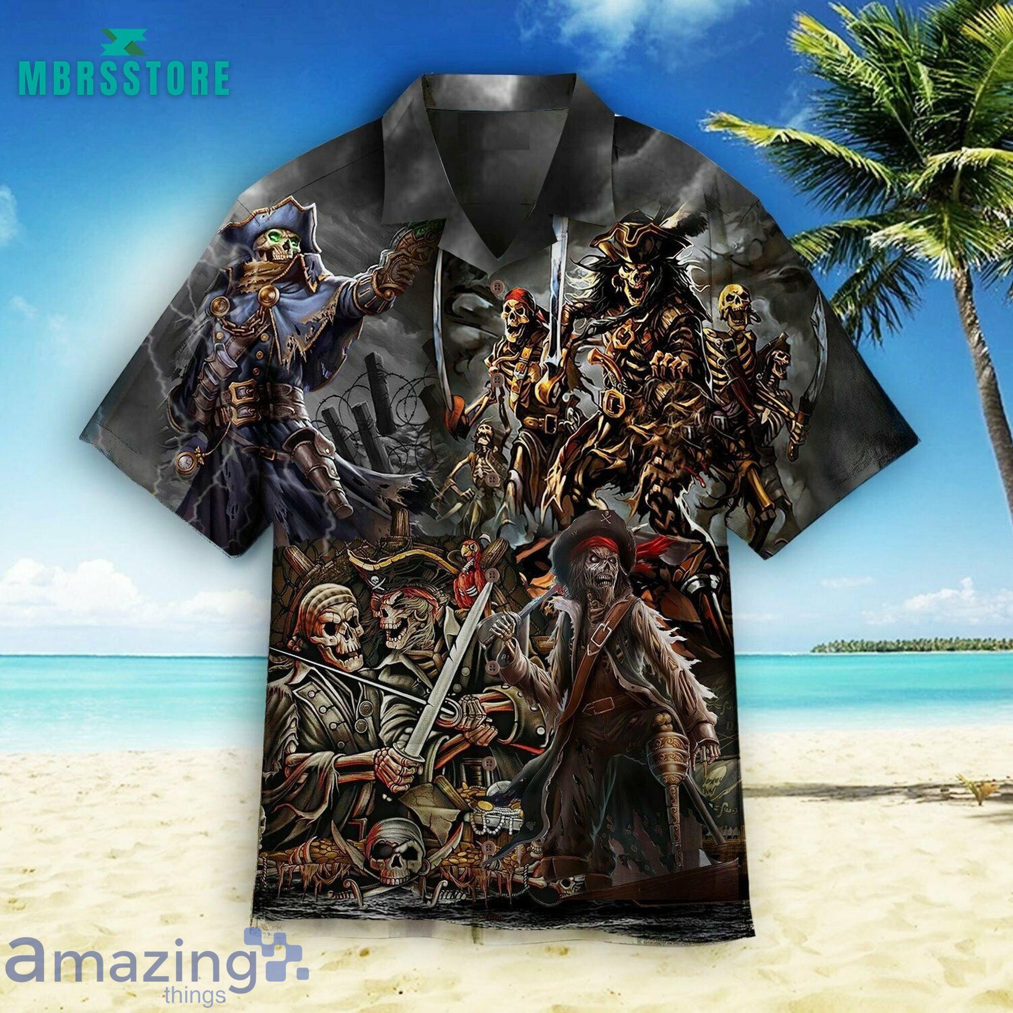 Pirate Skull Classic Aloha Vintage Beach Pirates Button Down Short Sleeves Hawaiian Shirt Product Photo 1