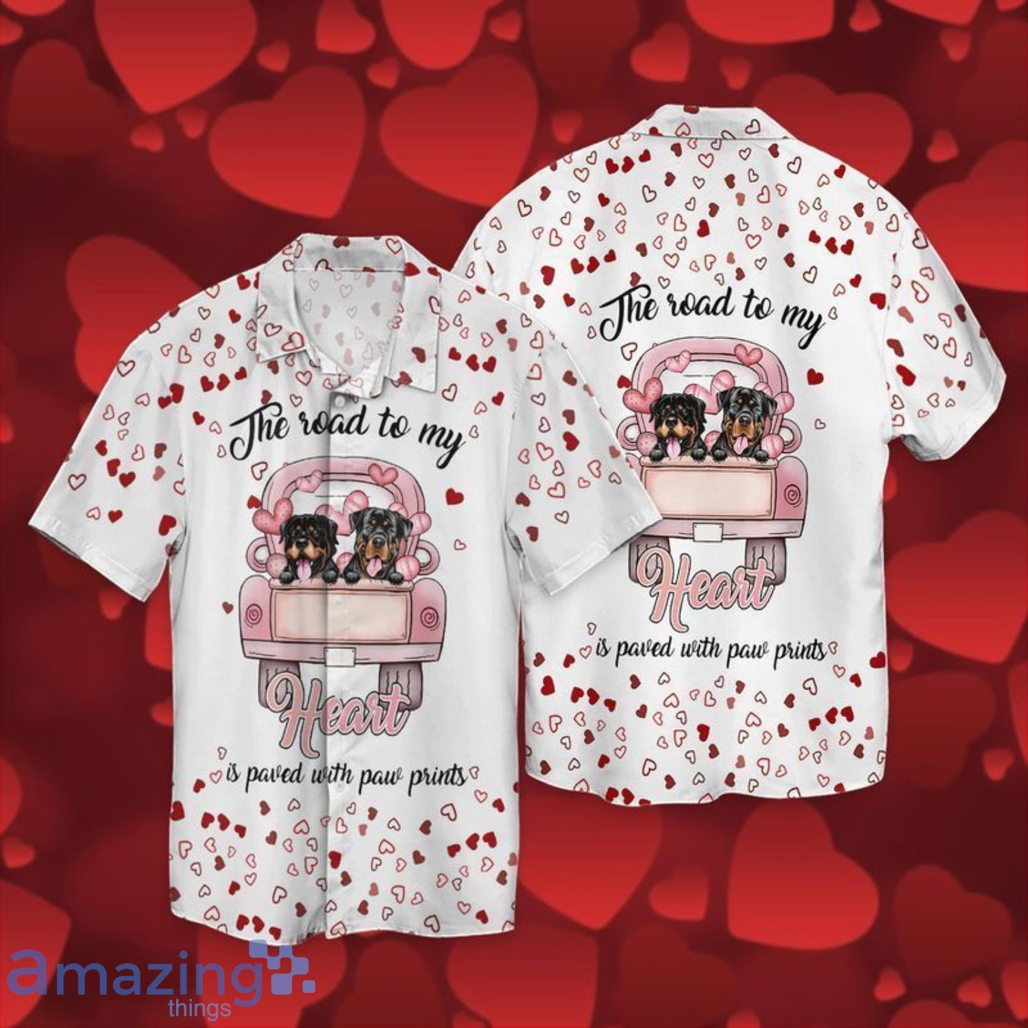 Pitbull Love The Road To My Heart Is Paved With Paw Prints Short Sleeves Hawaiian Shirt Product Photo 1
