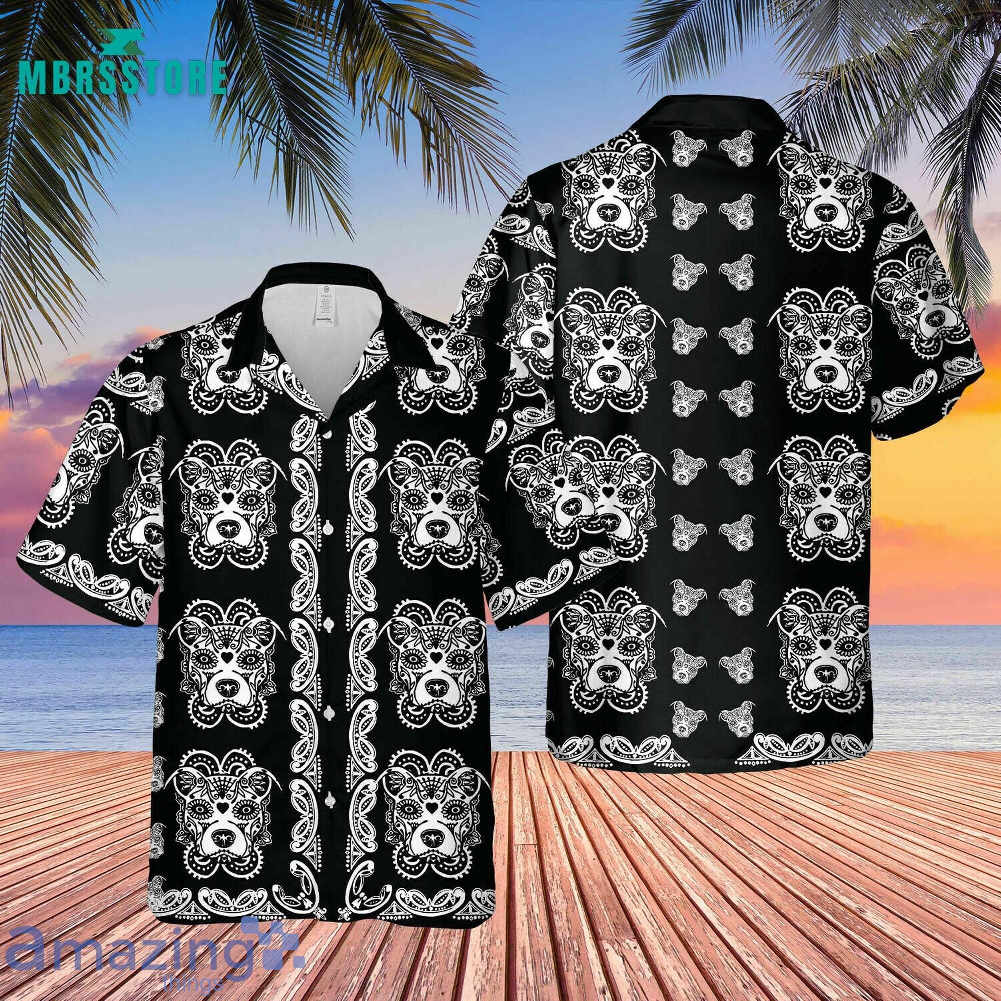 Pitbull Sugar Skull Halloween Button Down For Dog Lovers Short Sleeves Hawaiian Shirt Product Photo 1