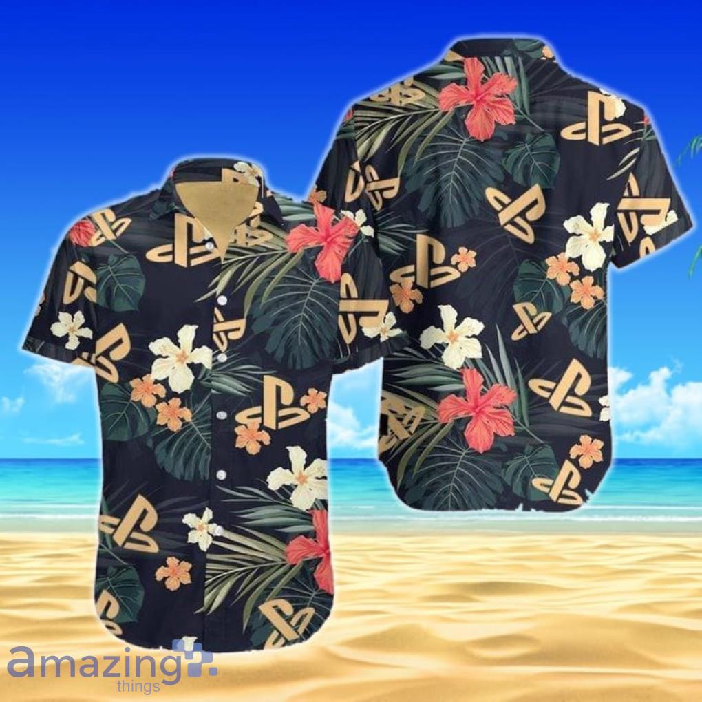 Play Station Tropical Flowers Pattern Aloha Short Sleeves Hawaiian Shirt Product Photo 1