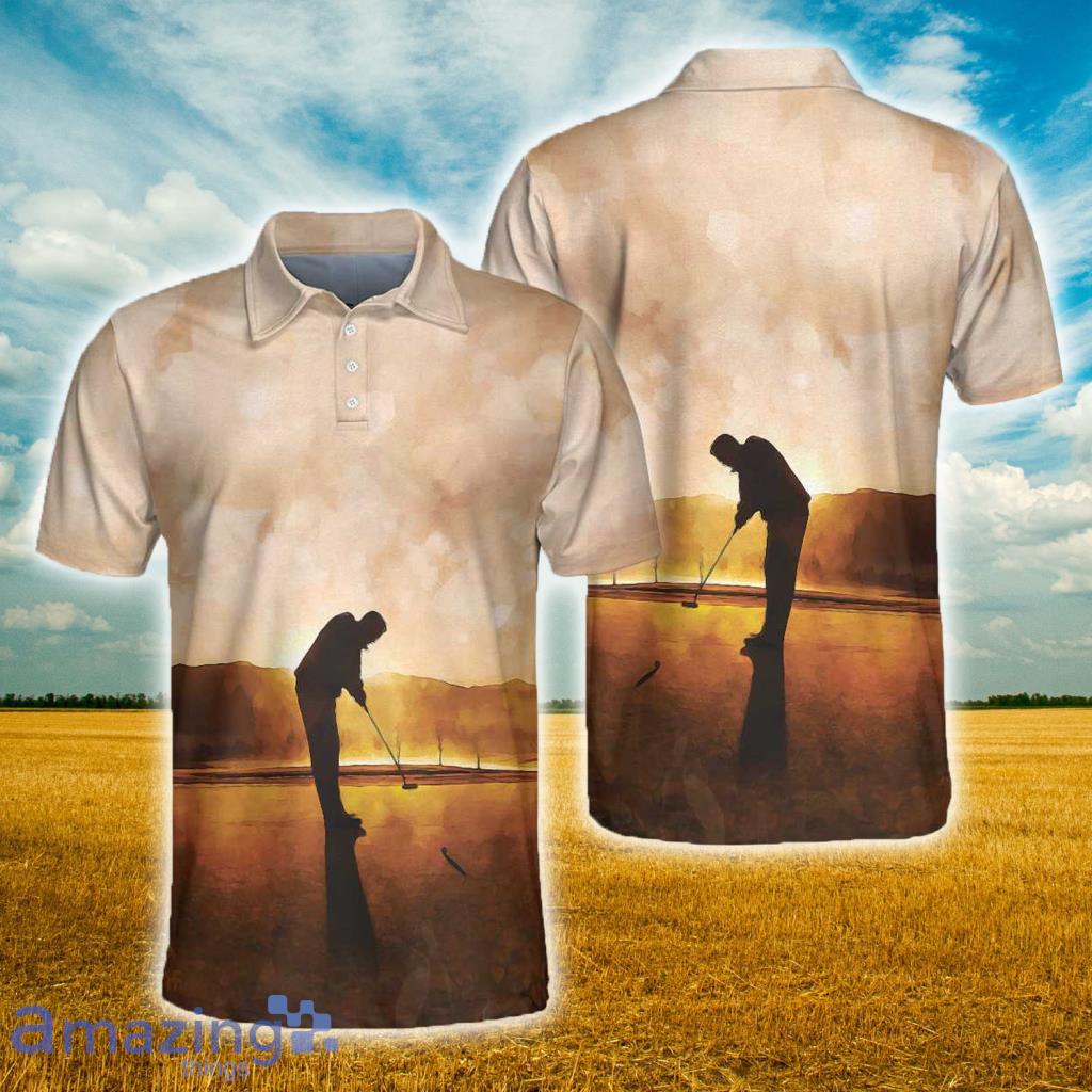 Playing Golf At Sunset Short Sleeve Polo Shirt - Playing Golf At Sunset Short Sleeve Polo Shirt
