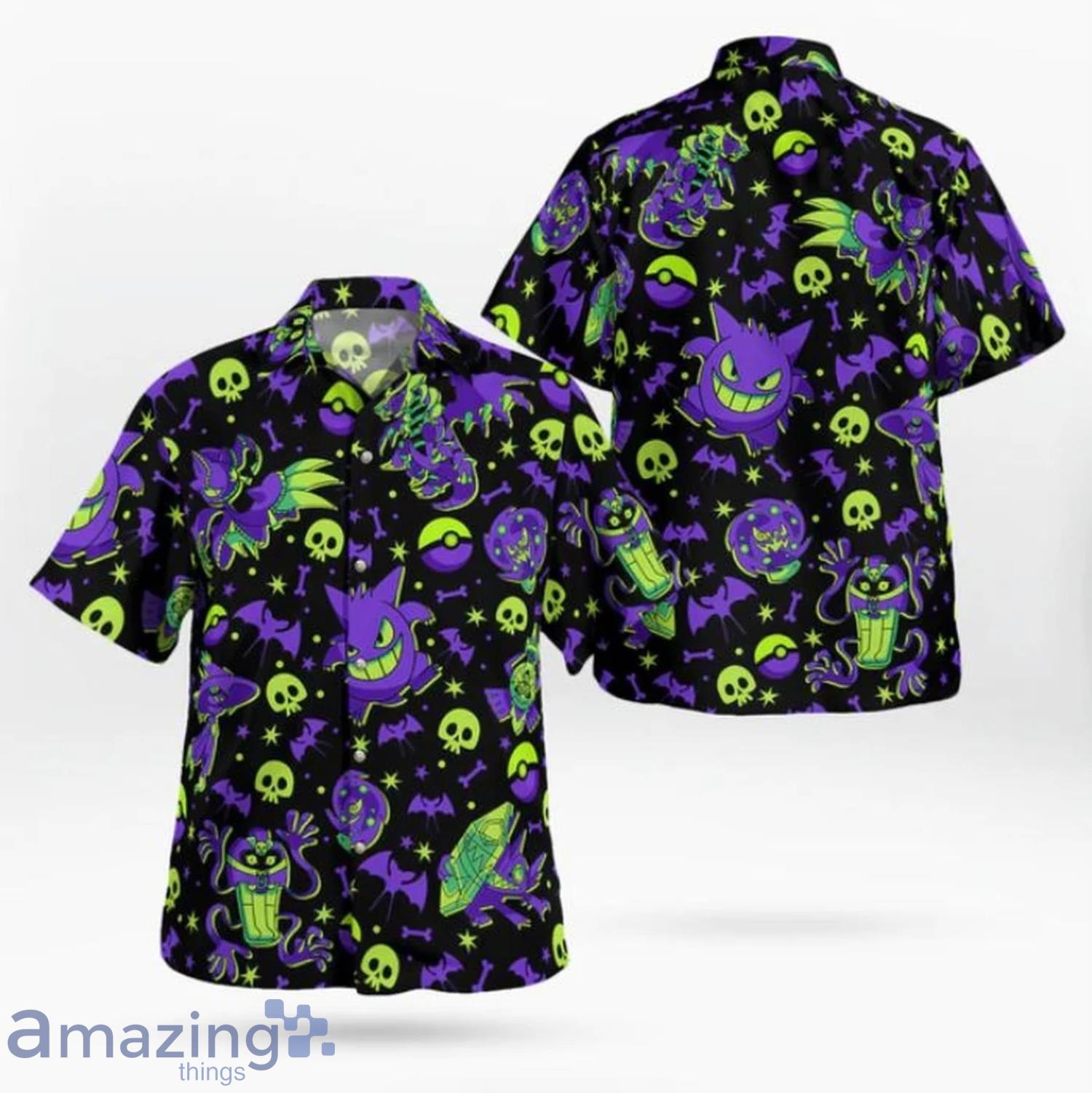 Pokemon Gengar Halloween Short Sleeves Hawaiian Shirt Product Photo 1