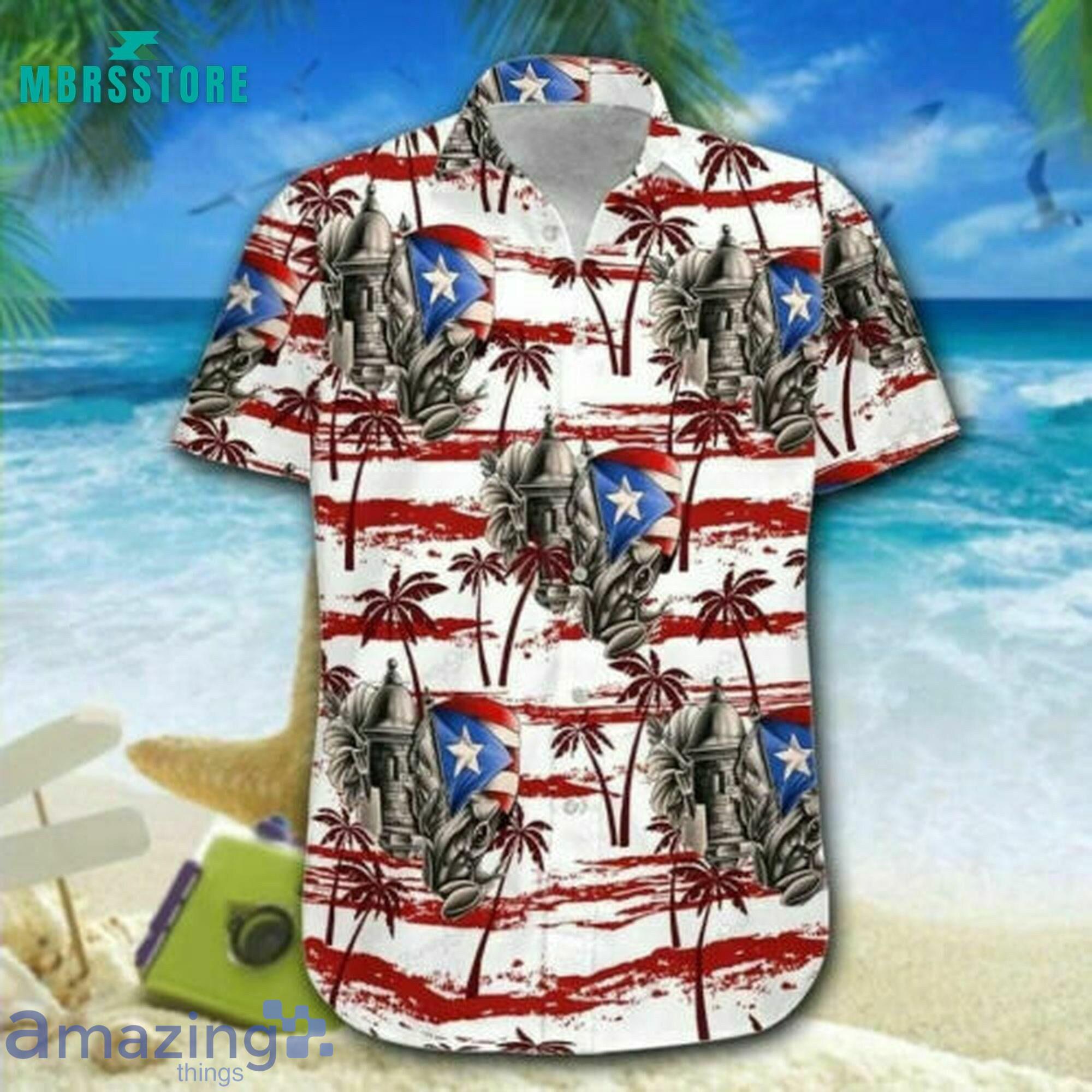 Puerto Rico Palm Tree Vintage Hibiscus Short Sleeves Hawaiian Shirt Product Photo 1
