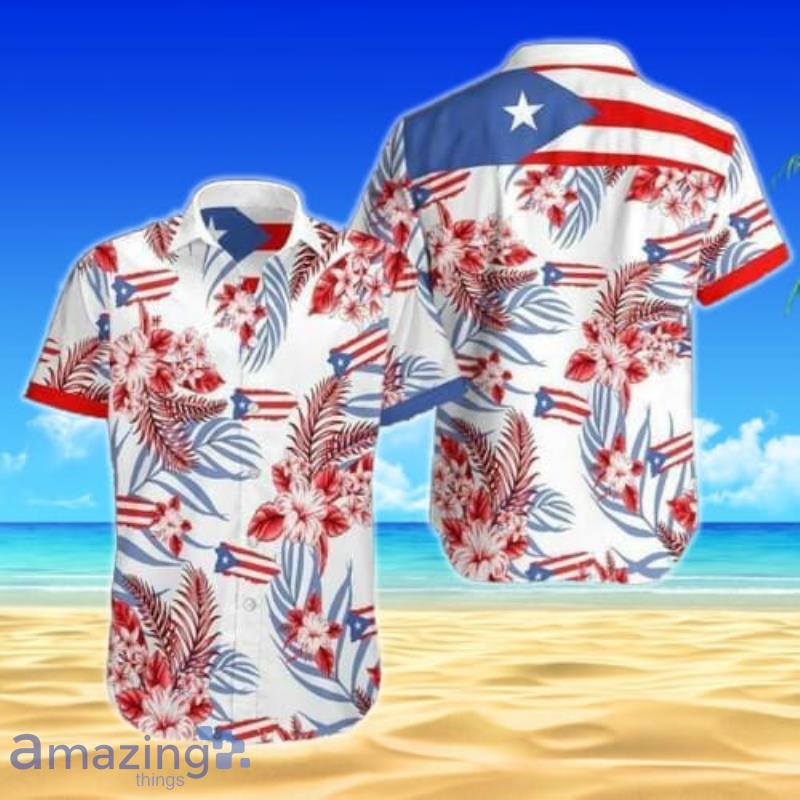 Puerto Rico Tropical Flowers Pattern Short Sleeves Hawaiian Shirt Product Photo 1