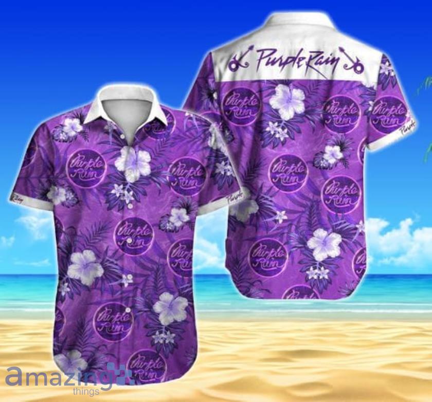 Purple Rain Tropical Flowers Pattern Purple Short Sleeves Hawaiian Shirt Product Photo 1
