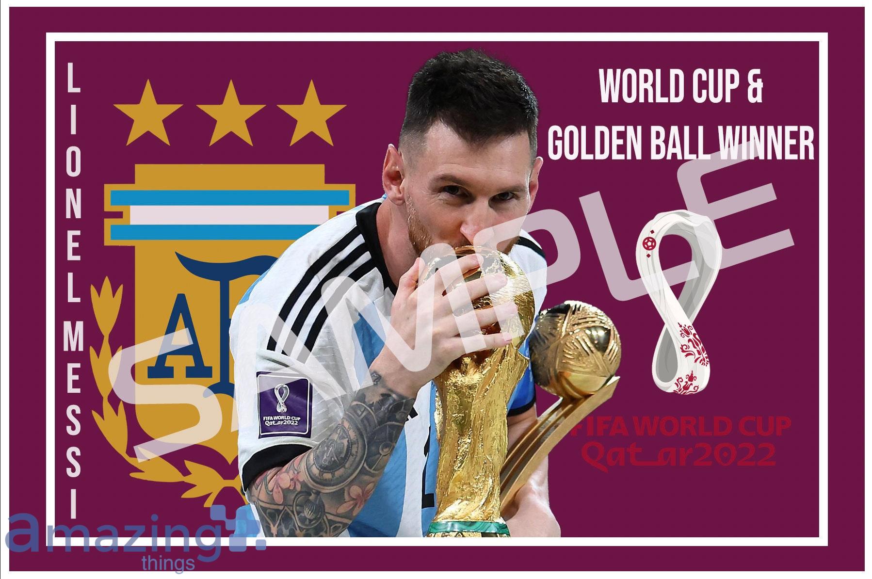 Qatar 2022 World Cup Argentina Lionel Messi World And Golden Ball Winner Soccer Poster Or Canvas Product Photo 1