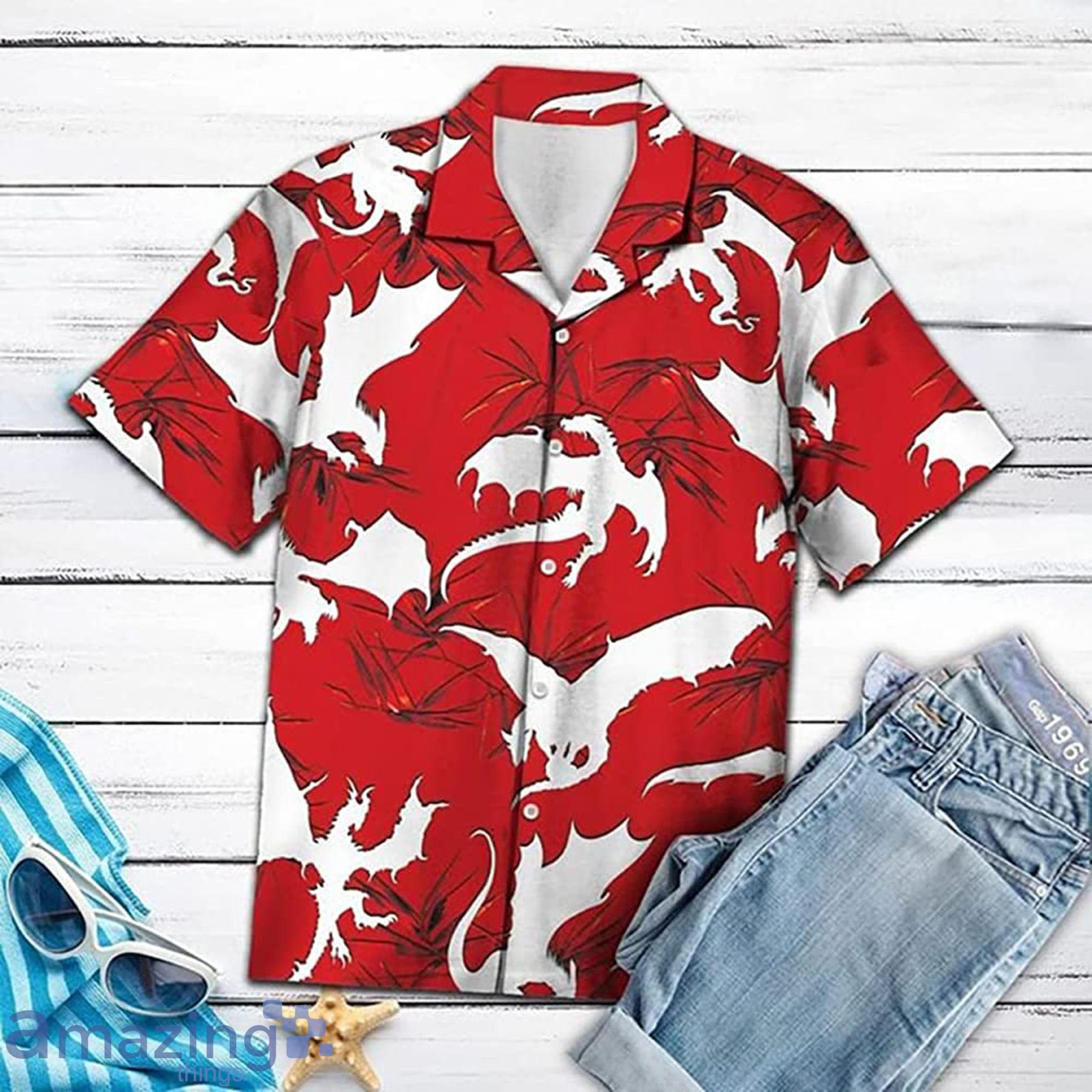 Red Dragon Pattern Short Short Sleeves Hawaiian Shirt Gift For Dragons Lover Product Photo 1