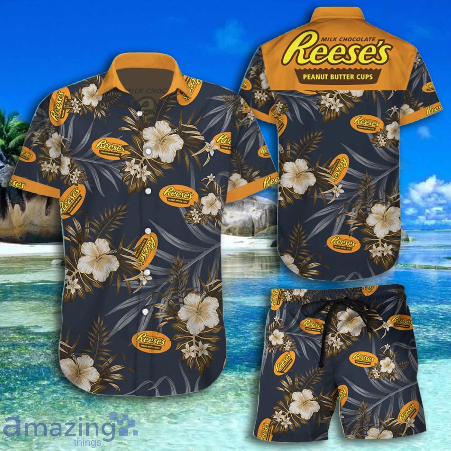 Reeses Peanut Butter Cups Tropical Flowers Short Sleeve Hawaiian Shirt And Short Product Photo 1