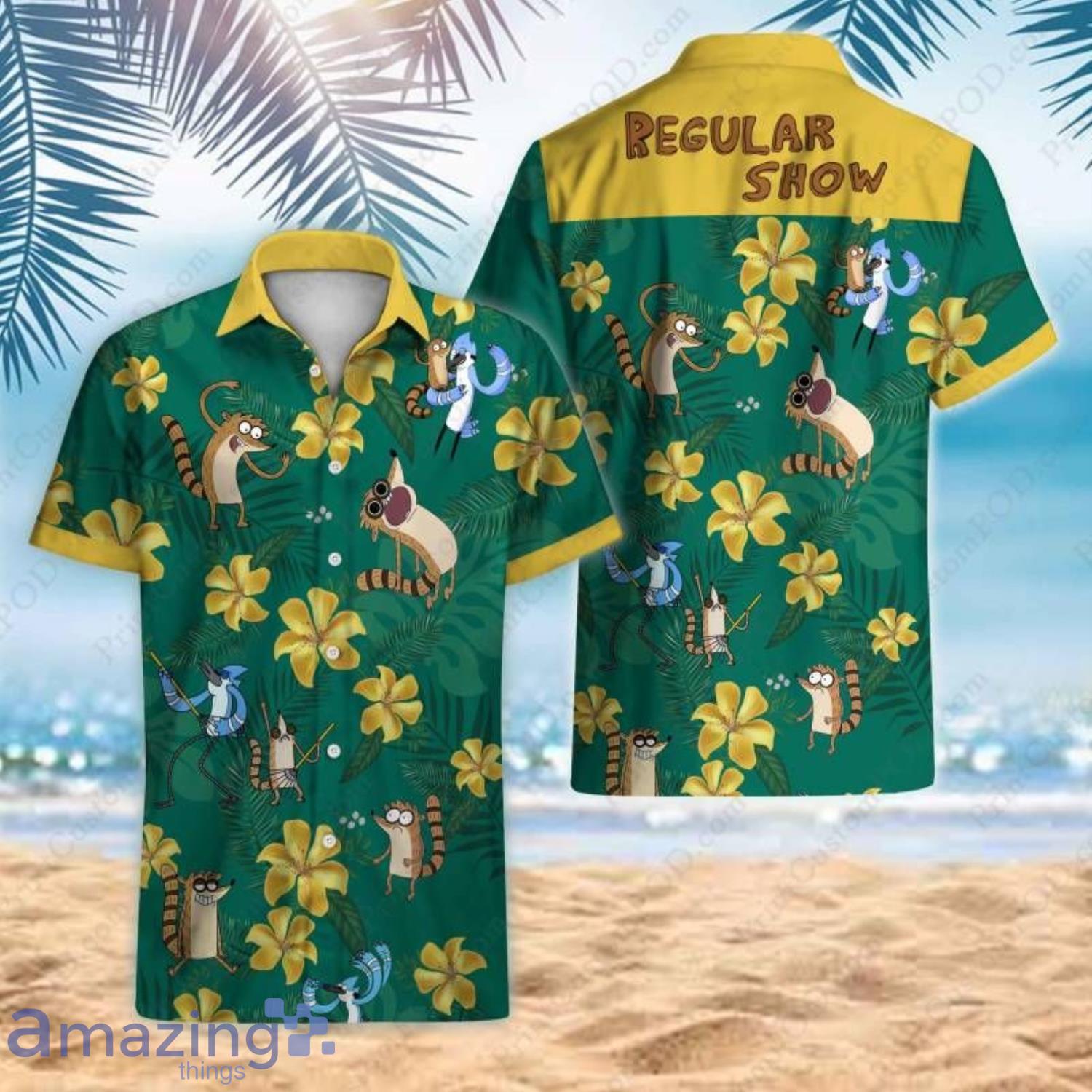 Regular Show Flowers Pattern Short Sleeves Hawaiian Shirt Product Photo 1