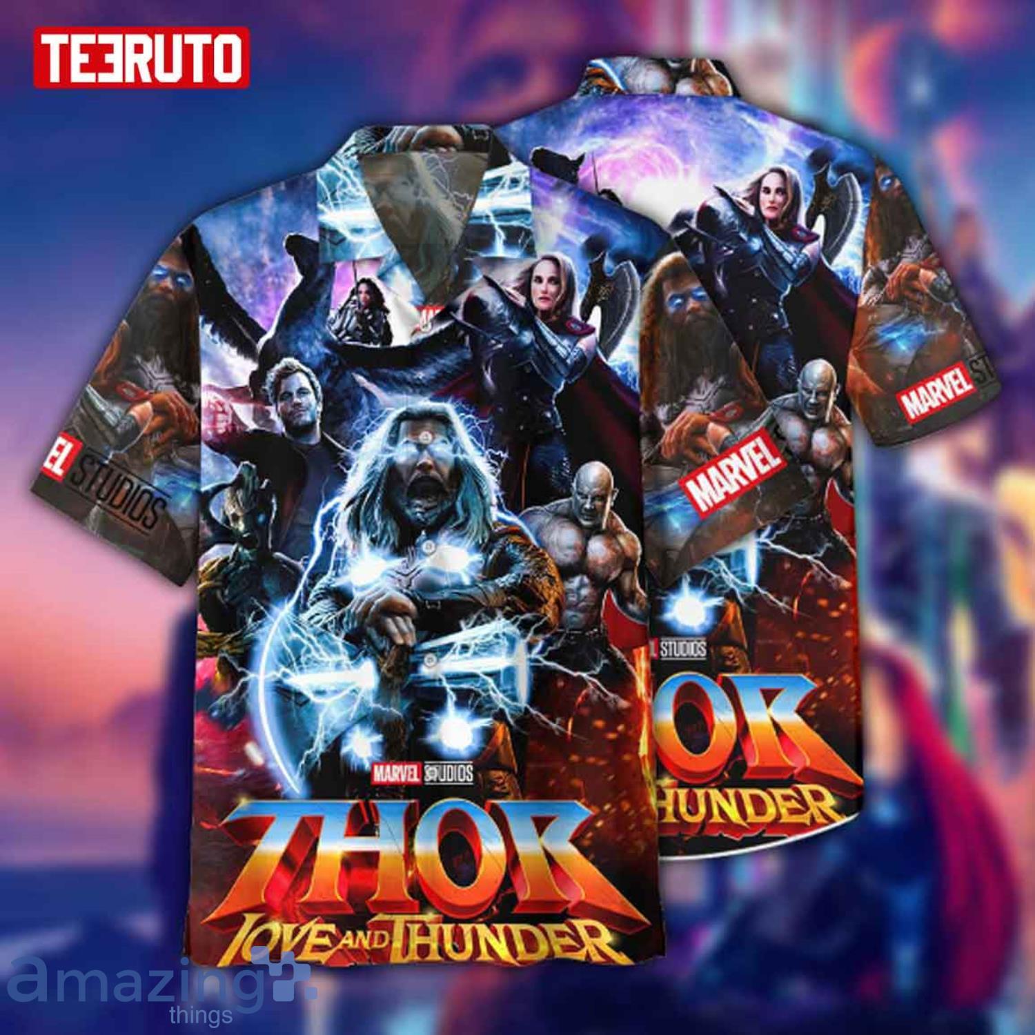 Retro Thor Love And Thunder 2022 Movie Short Sleeves Hawaiian Shirt Product Photo 1