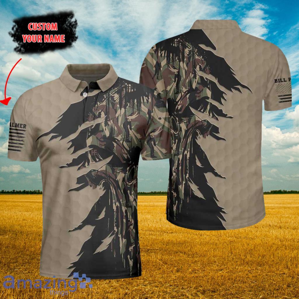 Ripped Vintage Golfing Clubs Skull Camouflaged Custom Polo Shirt - Ripped Vintage Golfing Clubs Skull Camouflaged Custom Polo Shirt
