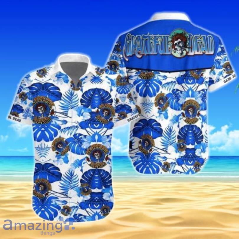 Rock Band Grateful Dead Tropical Flowers Pattern Blue Short Sleeves Hawaiian Shirt Product Photo 1