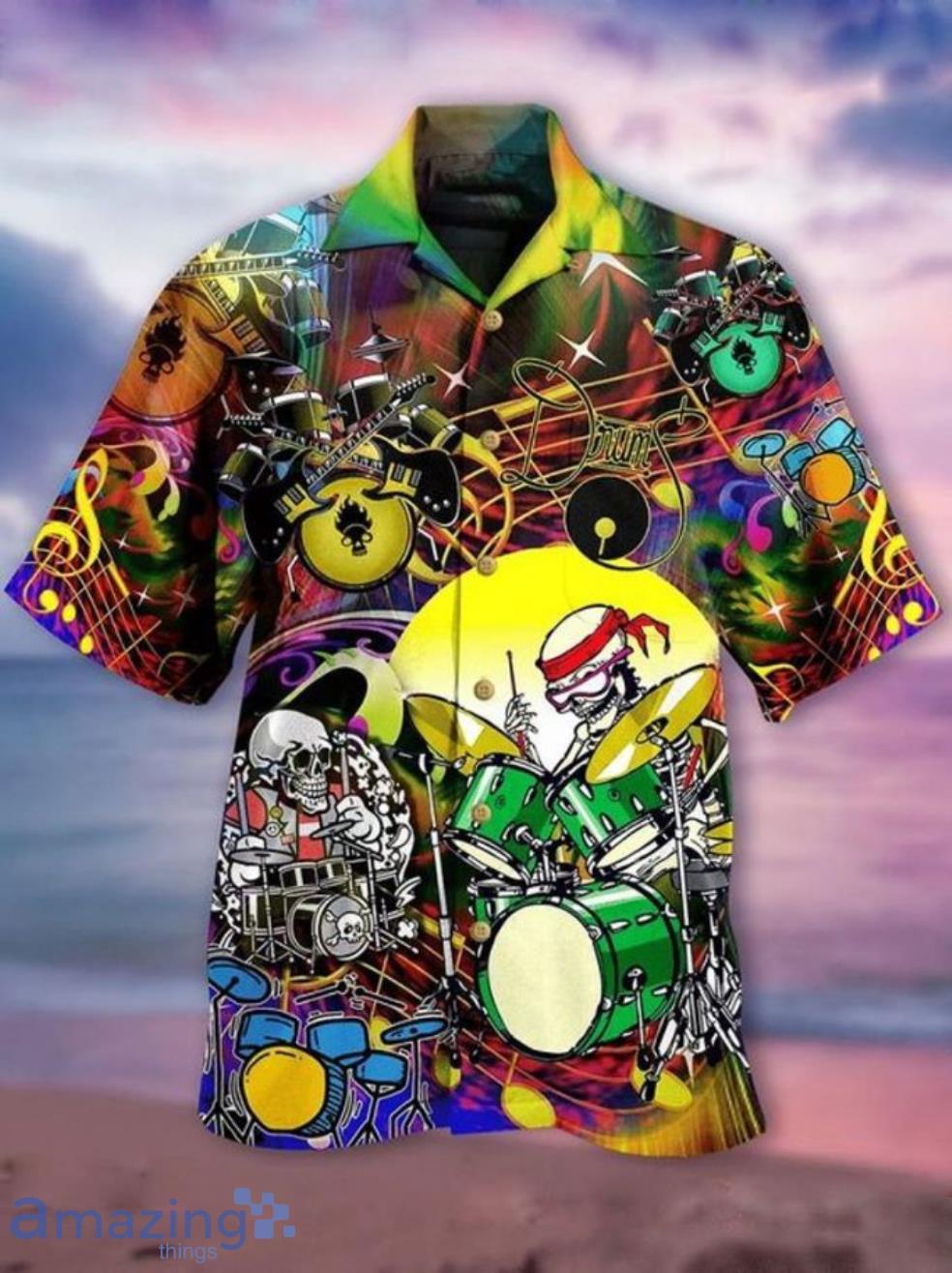 Rock Band Skull Short Sleeves Hawaiian Shirt Product Photo 1