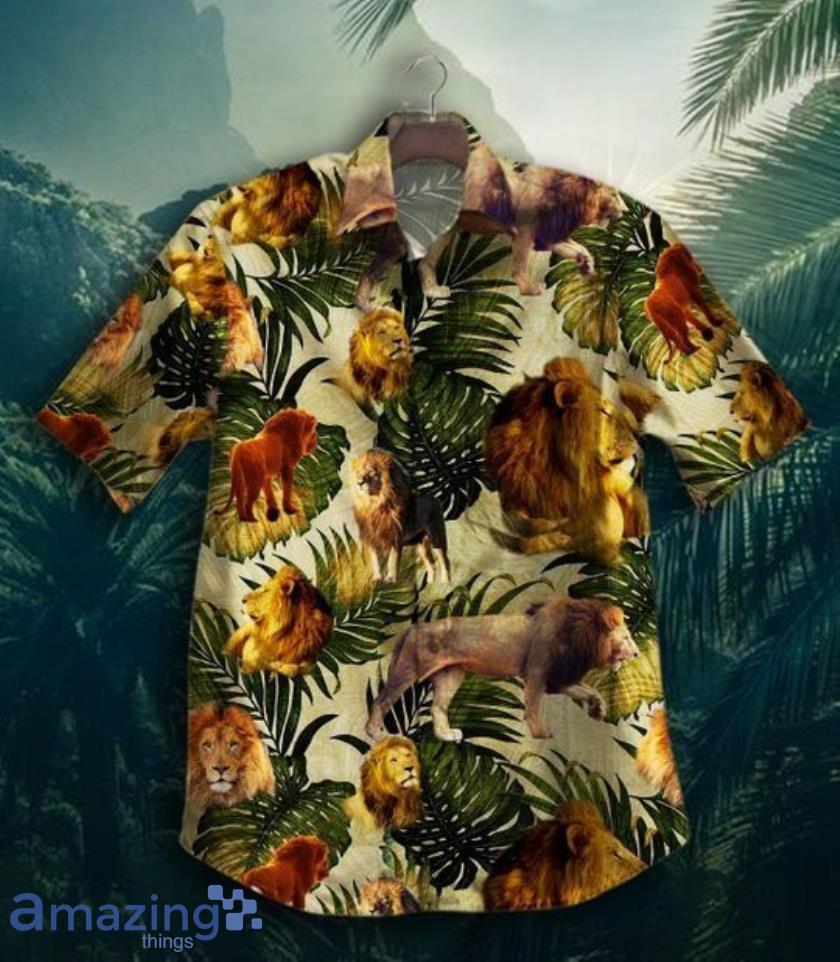 Safari Lion Tropical Flowers Pattern Short Sleeves Hawaiian Shirt Product Photo 1