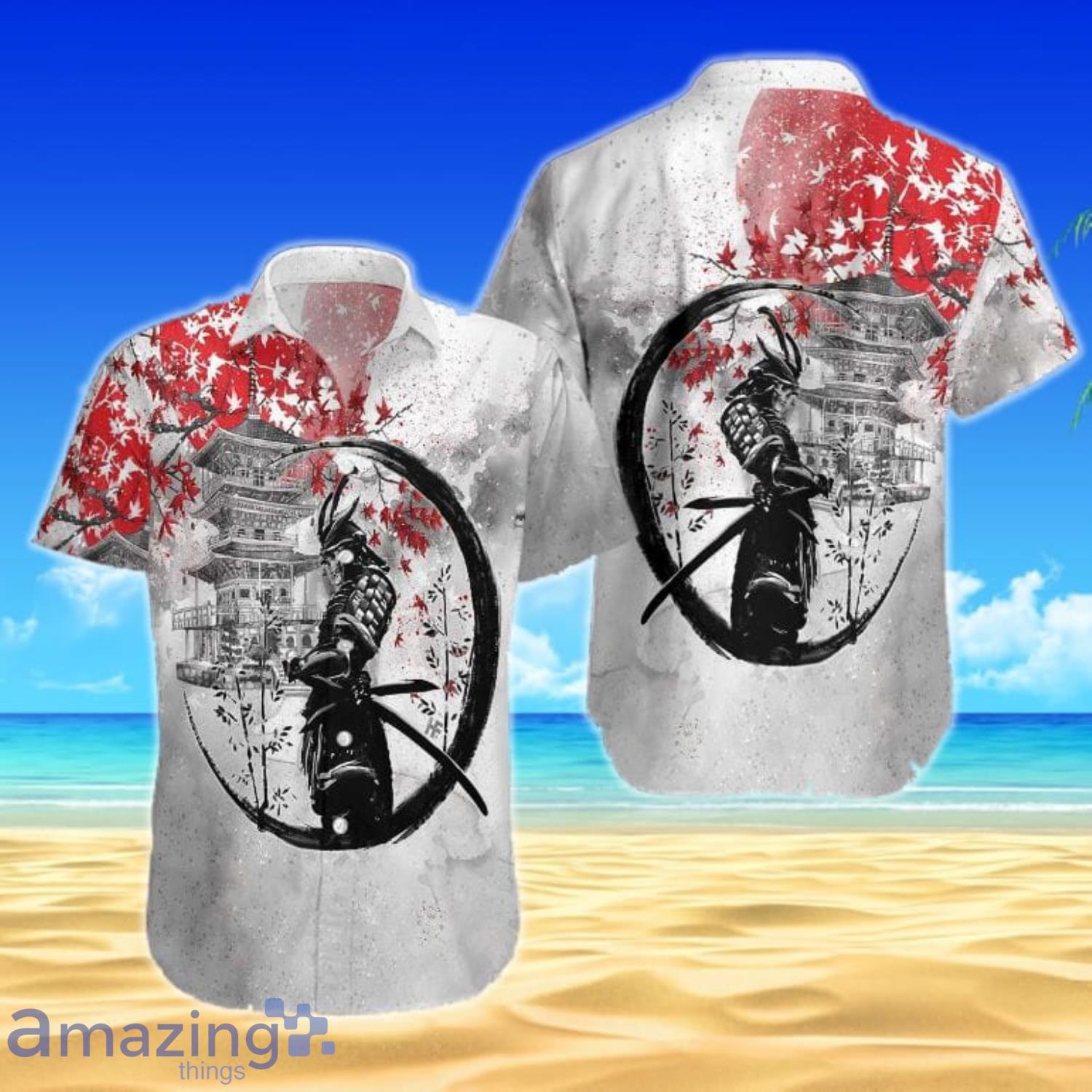 Samurai Skull Warrior Short Sleeves Hawaiian Shirt Product Photo 1