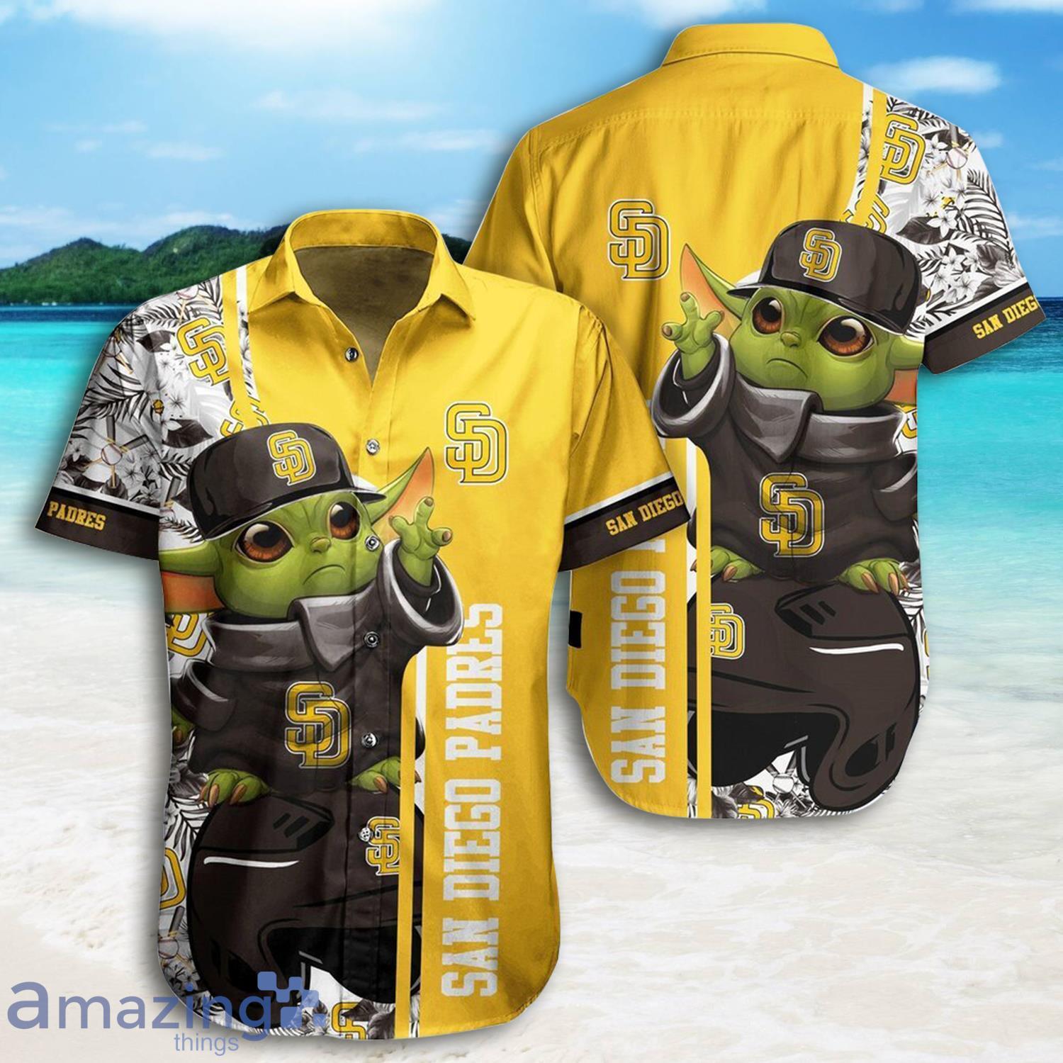 San Diego Padres Baby Yoda MLB Tropical Yellow Hawaiian Shirt And Shorts