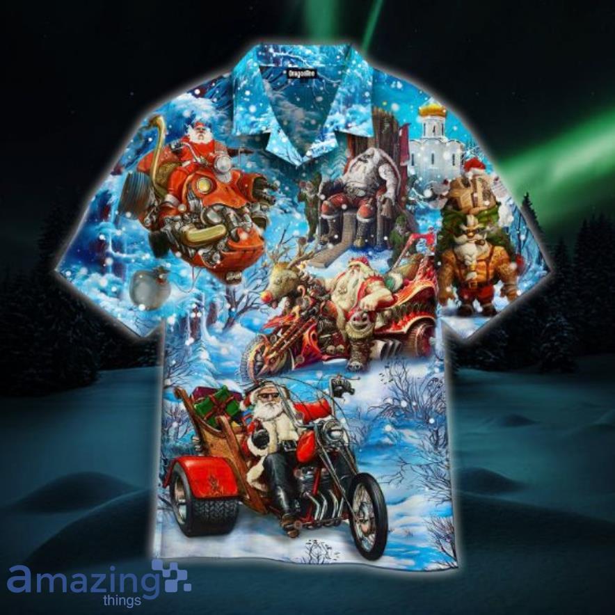 Santa Biker Christmas Summer Shirt Short Sleeves Hawaiian Shirt Product Photo 1