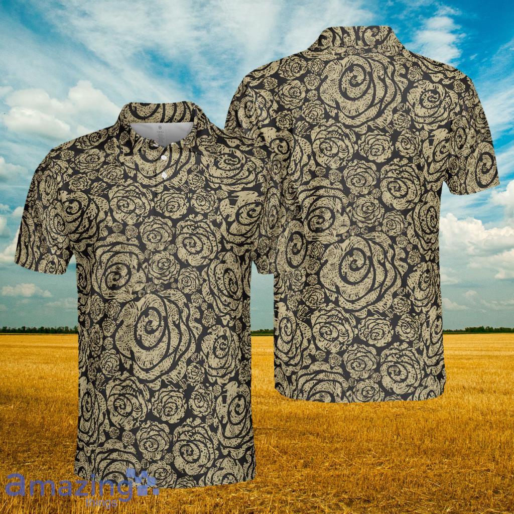 Seamless Beige Grunge Rose Pattern Polo Shirt - Seamless Beige Grunge Rose Pattern Polo Shirt