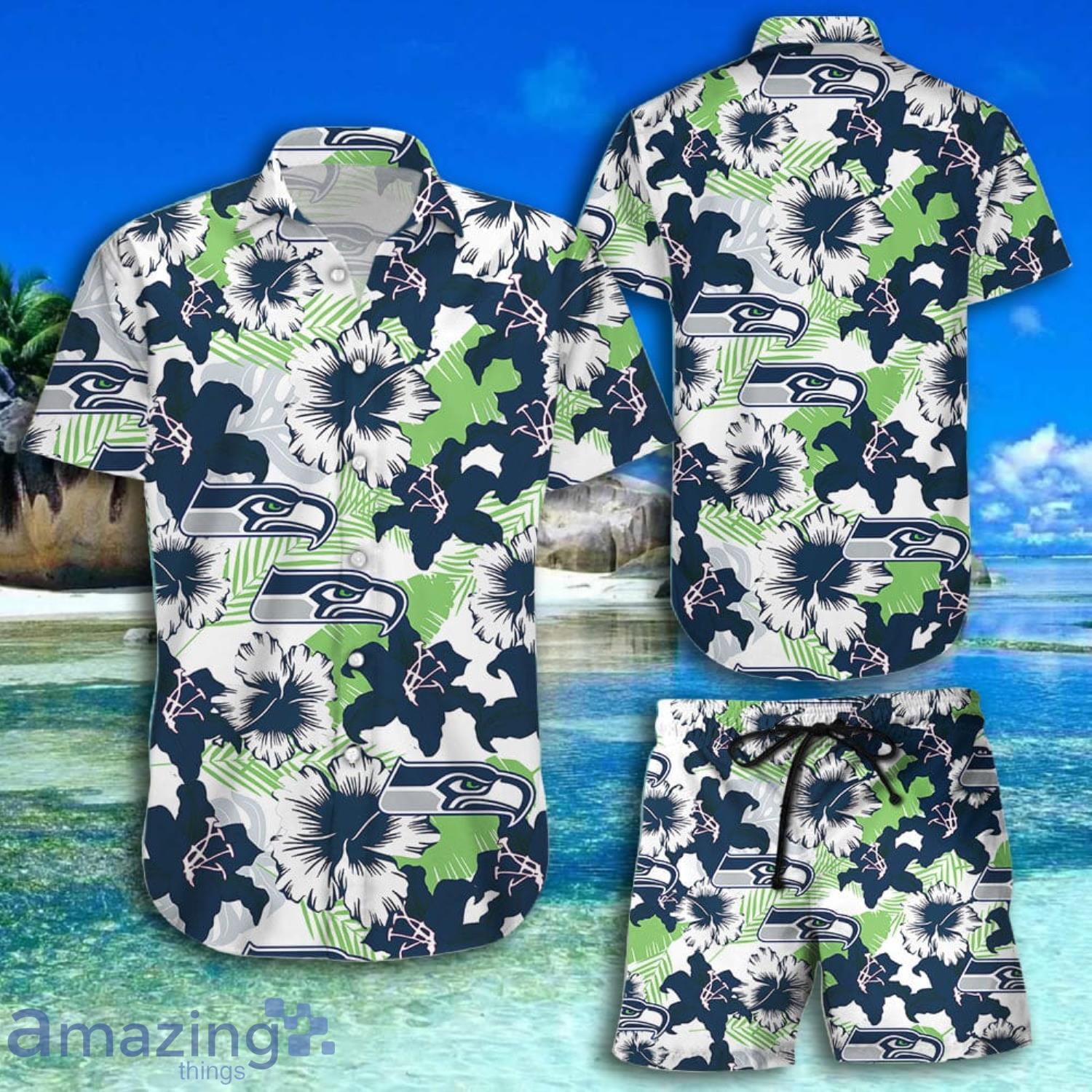 Seattle Seahawks NFL Flowers Pattern Short Sleeve Hawaiian Shirt And Short Product Photo 1