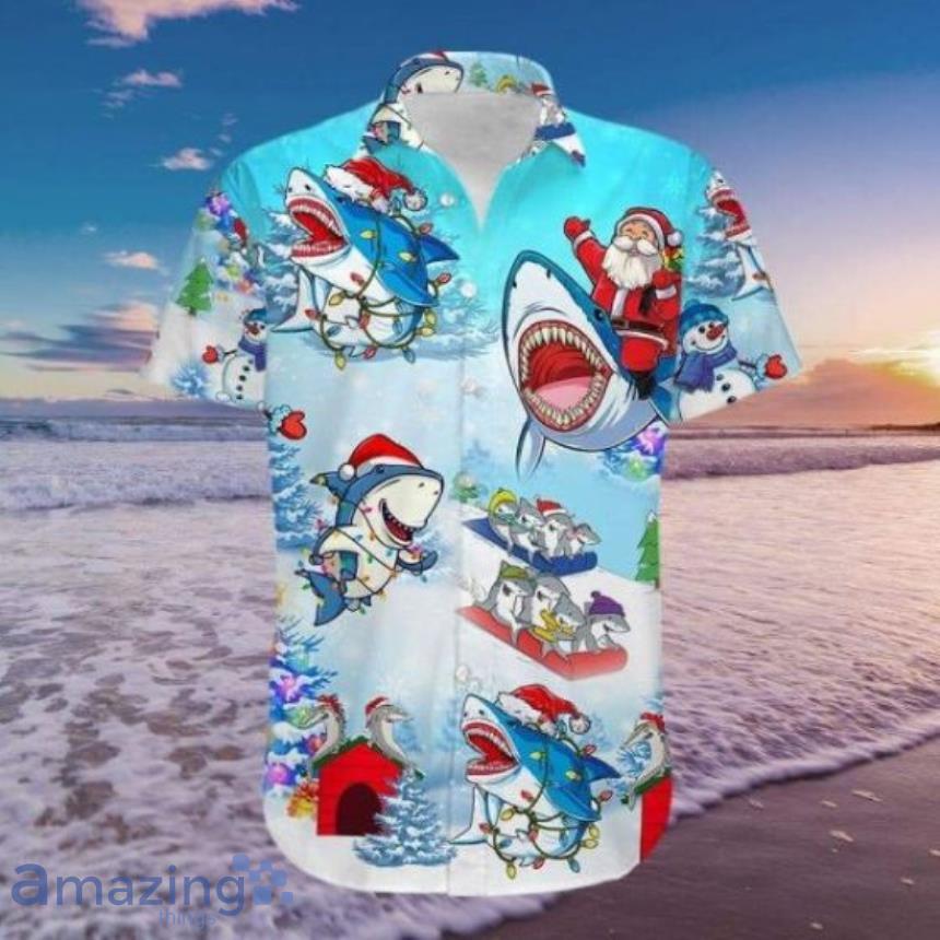 Shark And Santa Claus Christmas Hawaii Aloha Shirt Product Photo 1