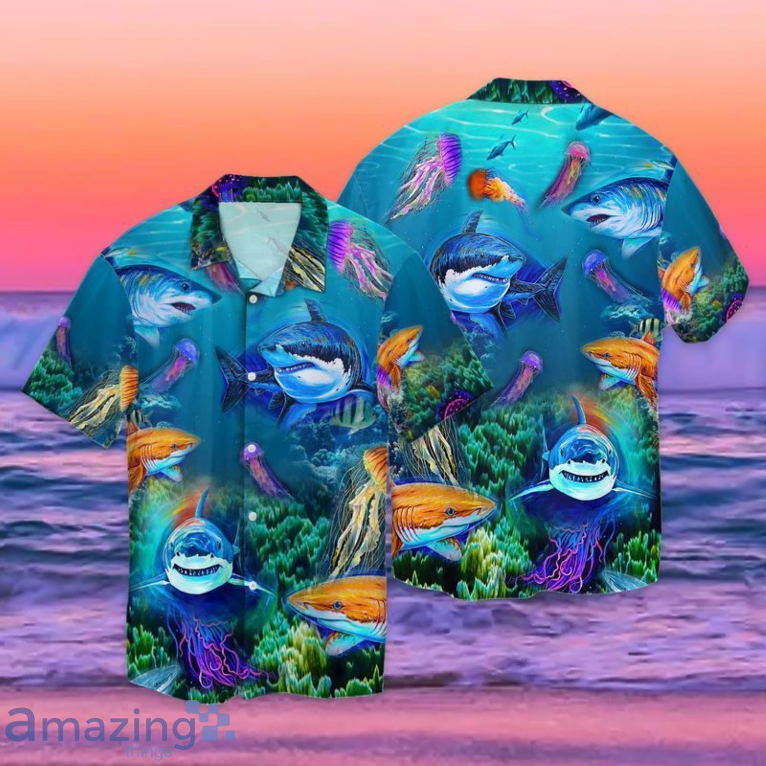 Shark Ocean Short Sleeves Hawaiian Shirt Product Photo 1