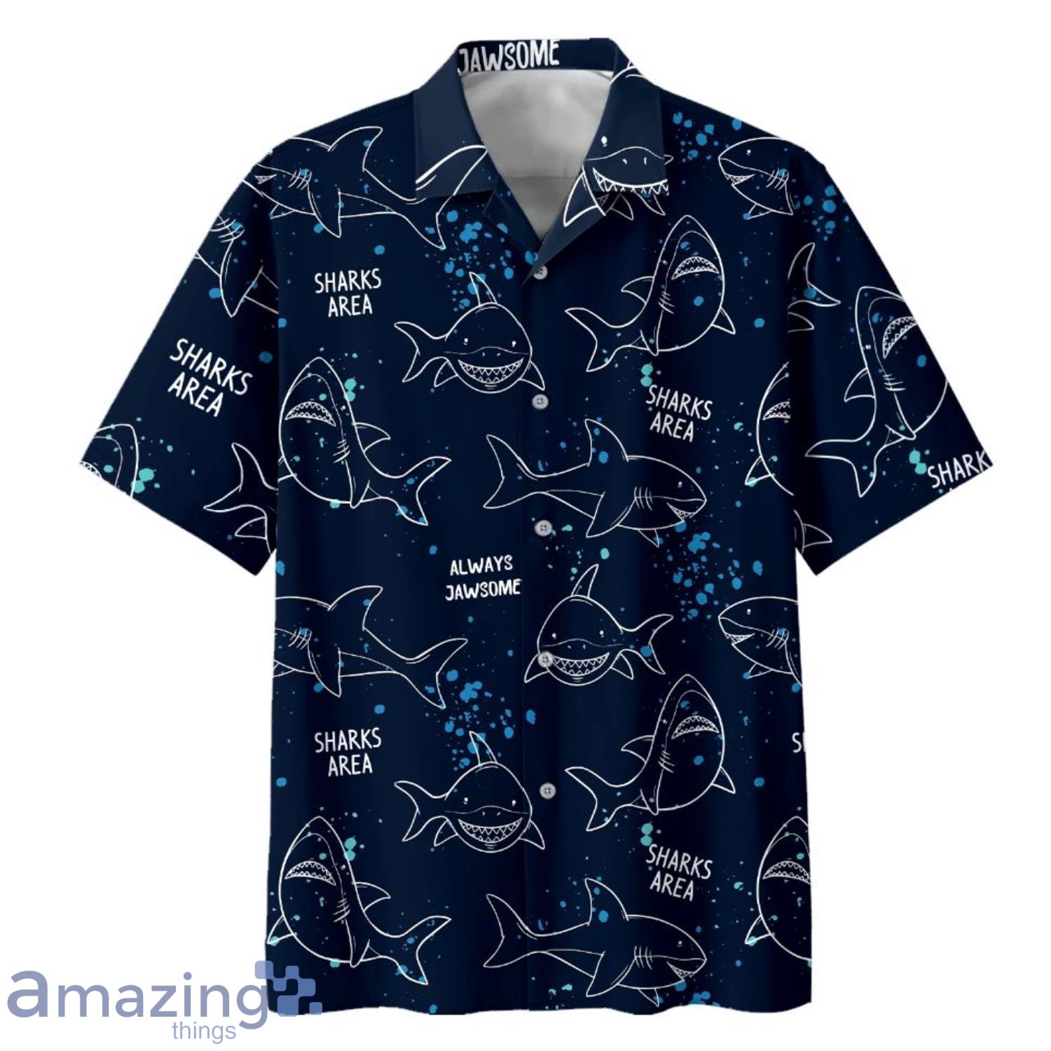 Sharks Are Print Short Sleeves Hawaiian Shirt Product Photo 1