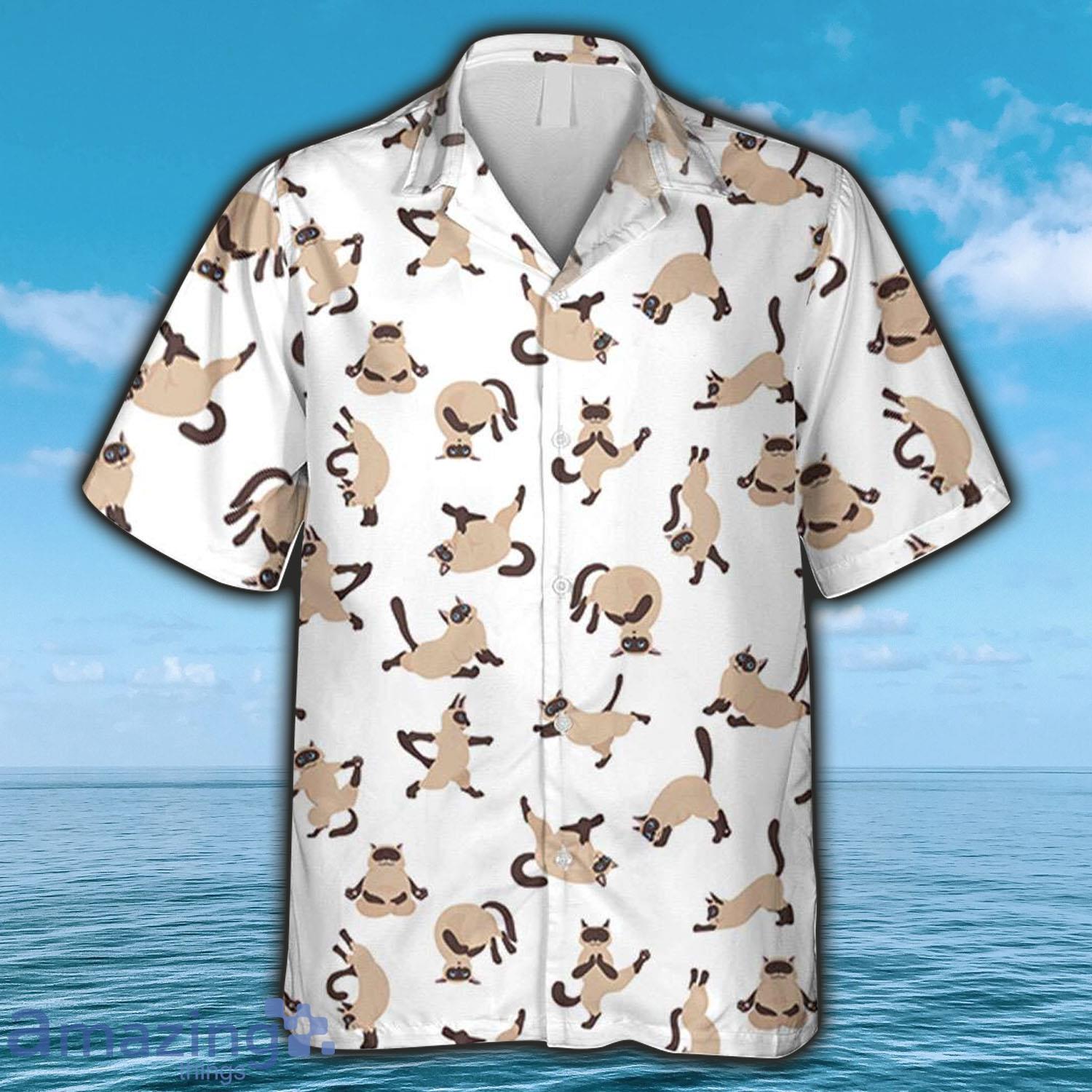 Siamese Cats Doodles Exercise, White Cat Hawaiian Shirt - Siamese Cats Doodles Exercise, White Cat Hawaiian Shirt
