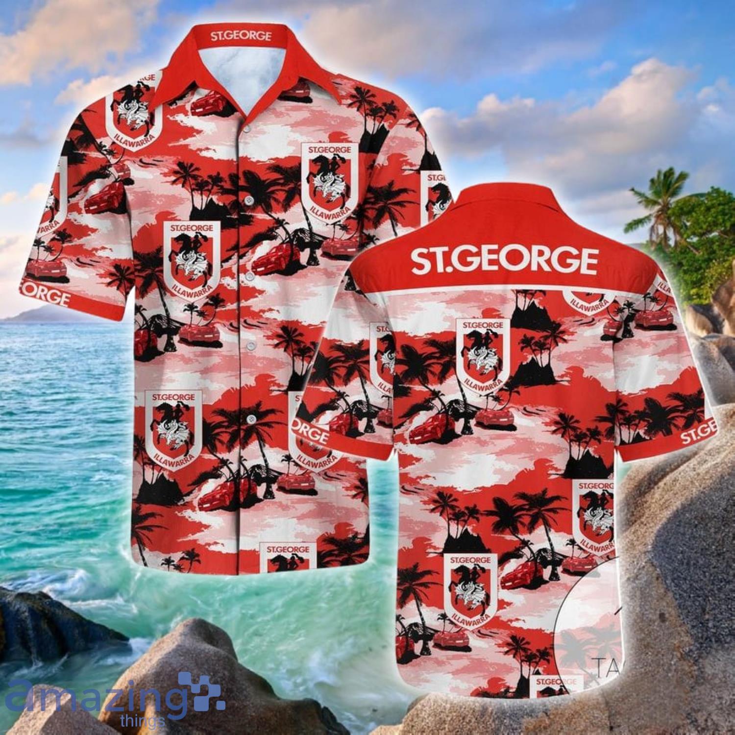 St George Illawarra Dragons Island And Plam Trees Hawaiians Shirt Product Photo 1