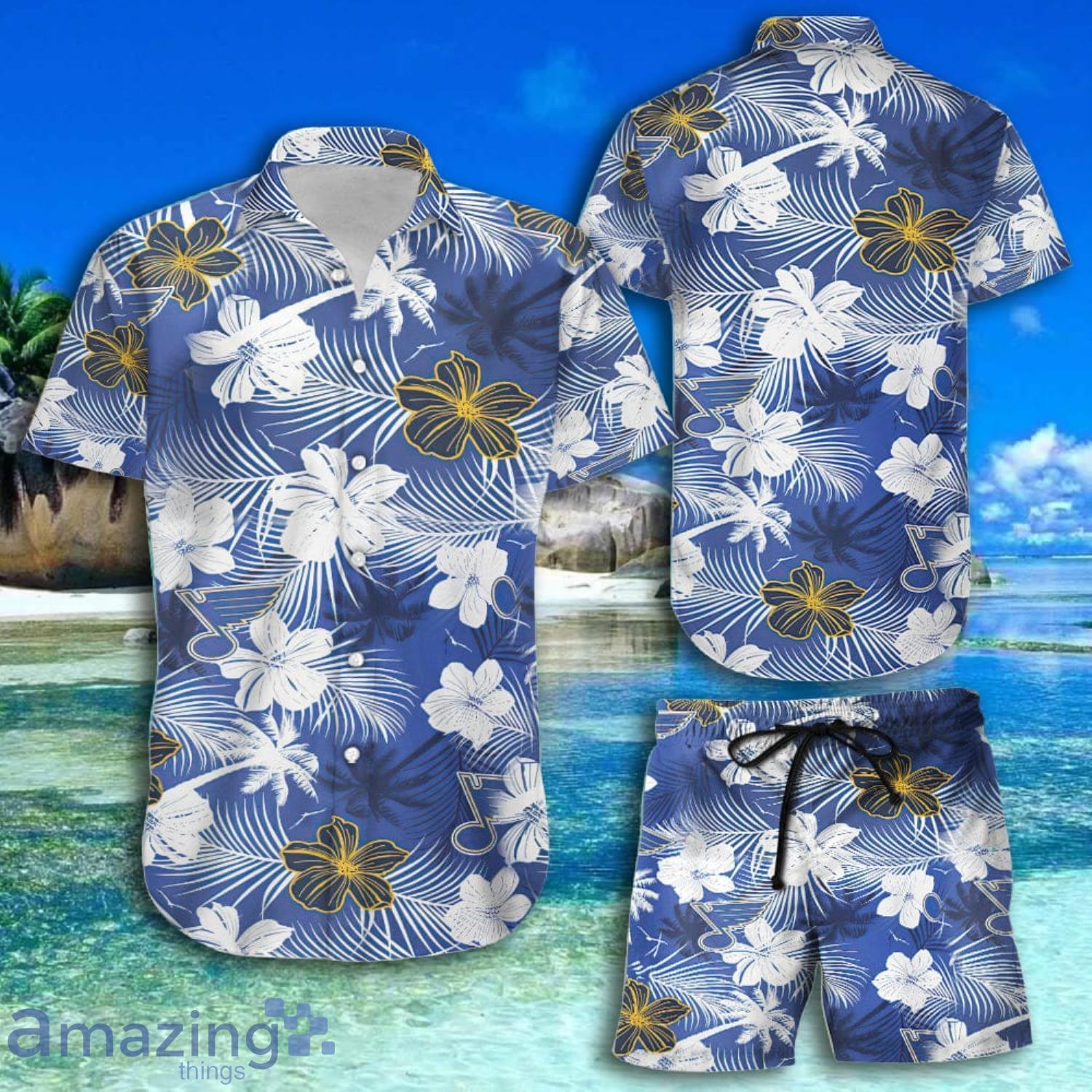 St. Louis Blues White Floral TRopical Short Sleeve Hawaiian Shirt And Short Product Photo 1