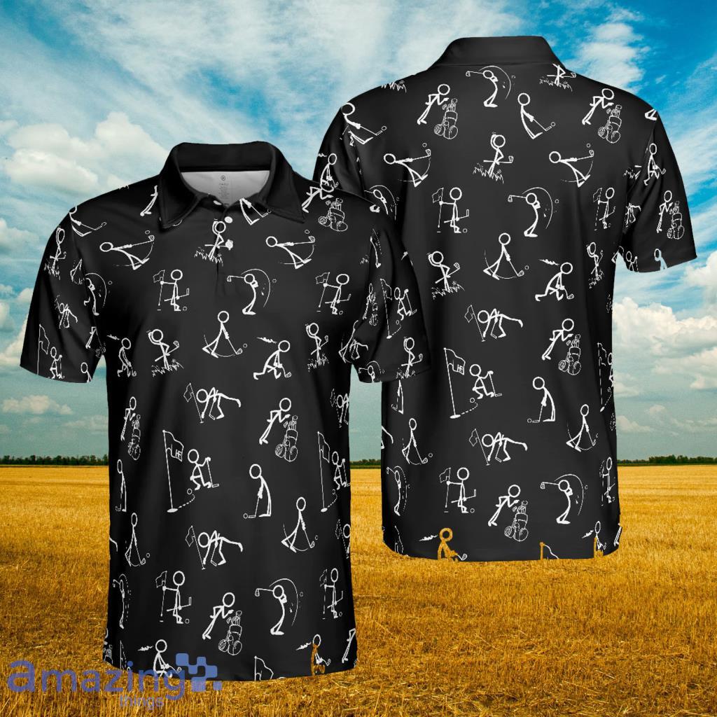 Stickfigures Playing Golf Short Sleeve Polo Shirt - Stickfigures Playing Golf Short Sleeve Polo Shirt